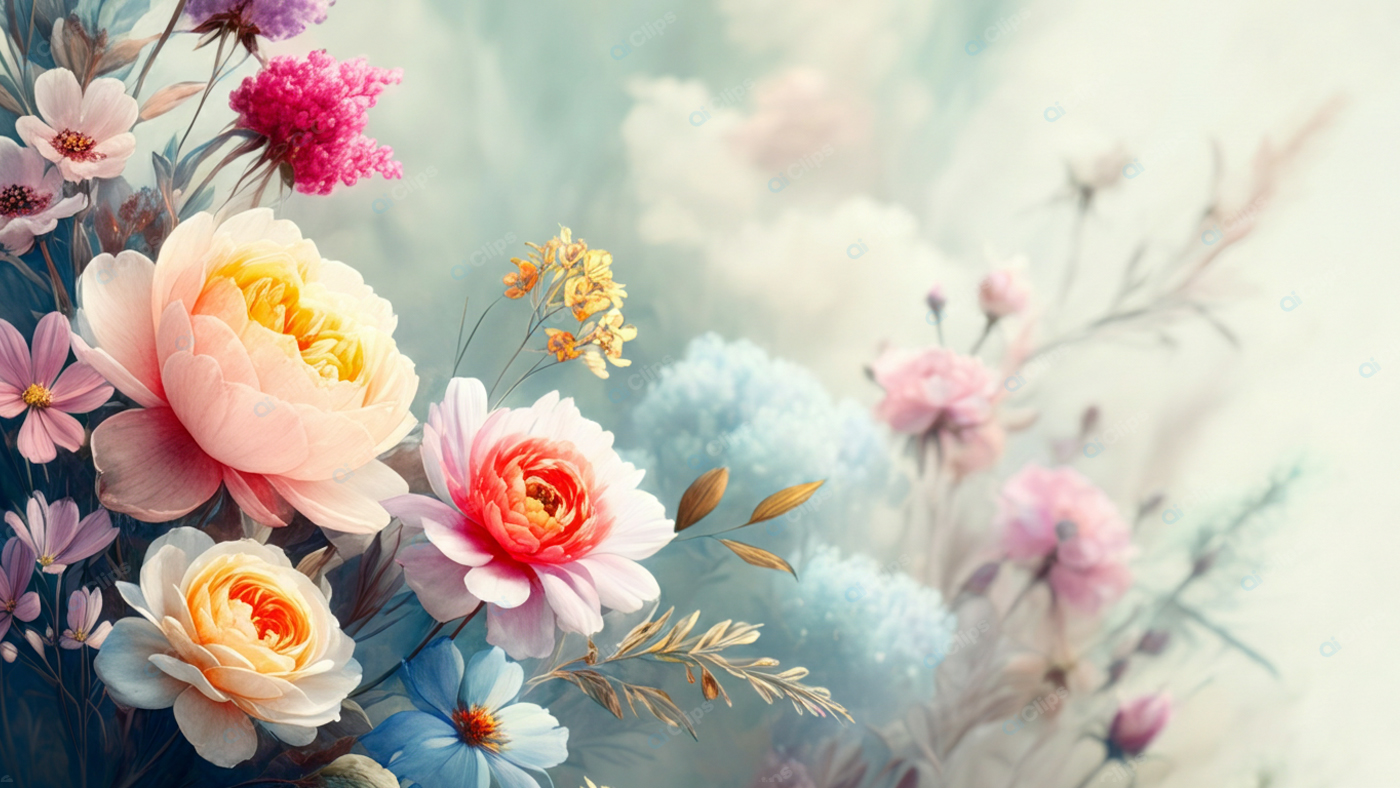 Soft Pastel Floral Bouquet with Roses and Wildflowers