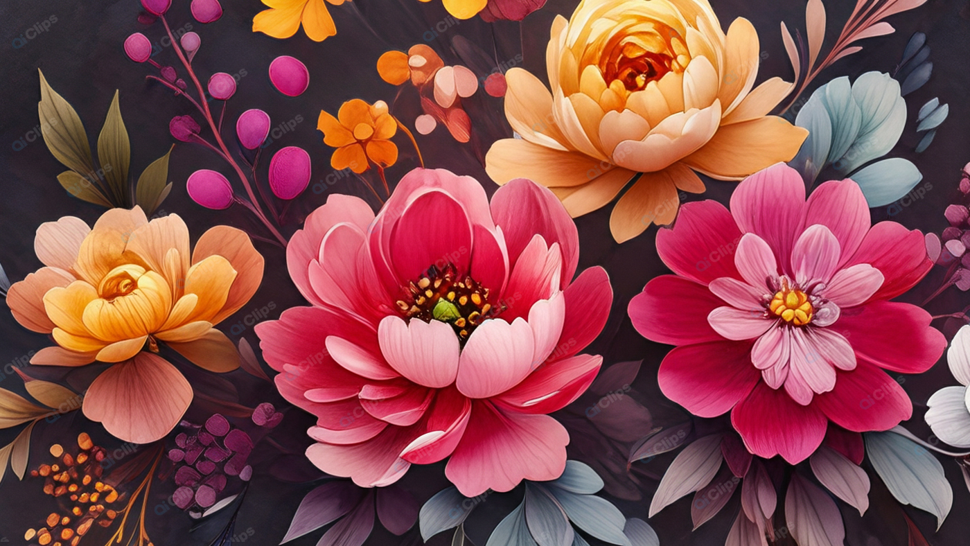 Colorful Floral Bouquet on Dark Background