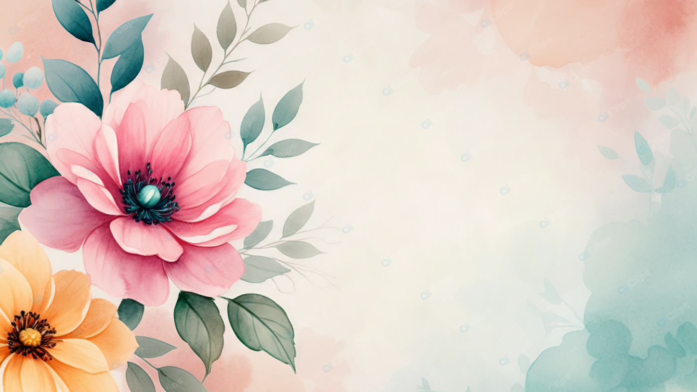 Floral Watercolor Background with Pink and Orange Flowers