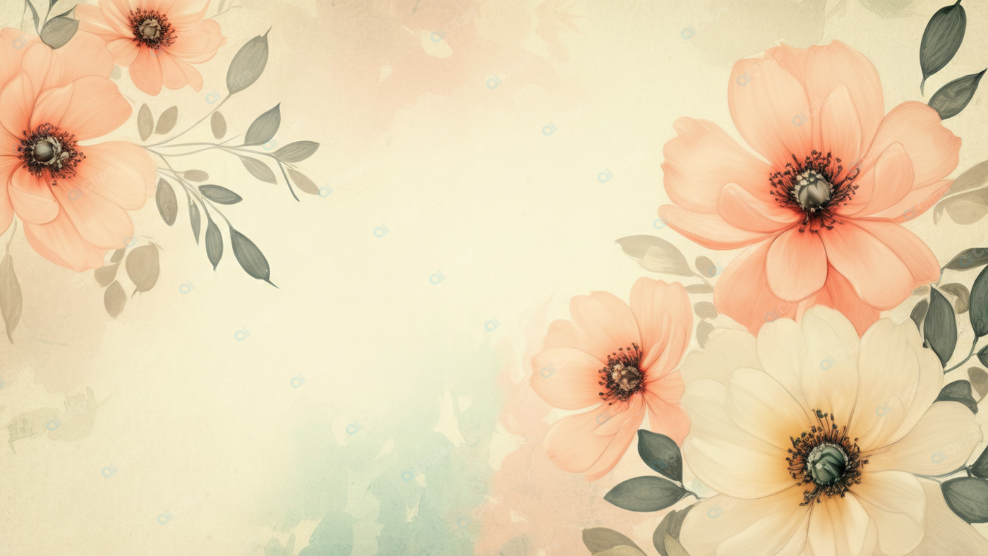Vintage Floral Background with Pastel Flowers and Leaves