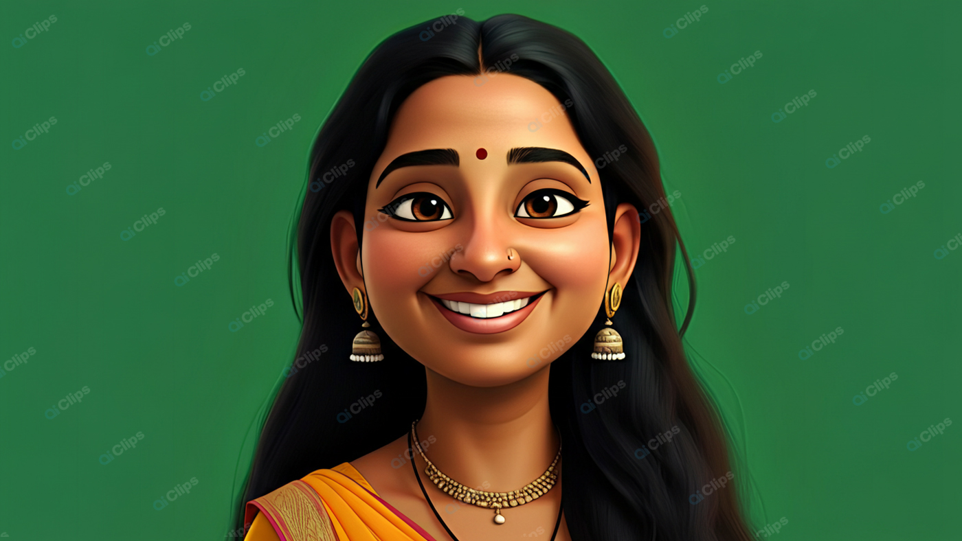Smiling Woman in Traditional Attire with Green Background