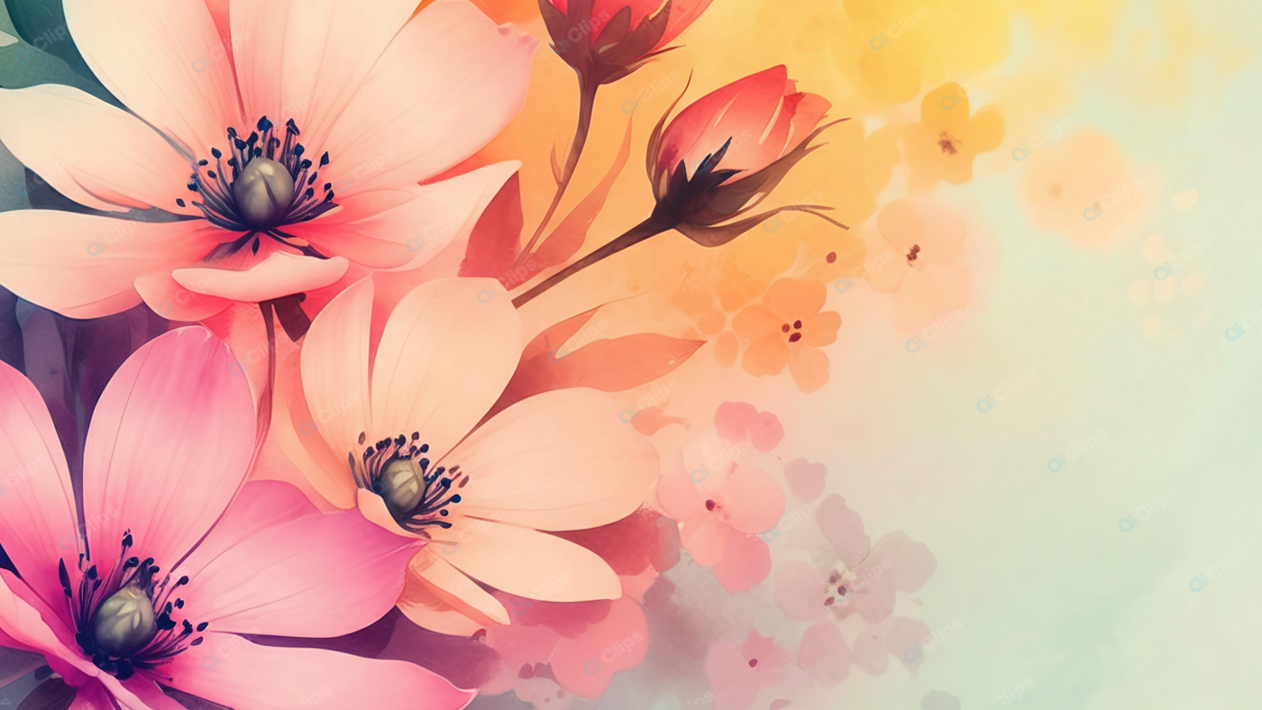 Delicate Pink and Yellow Floral Illustration
