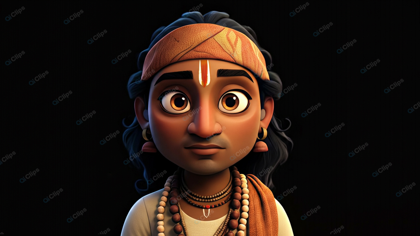 Animated Character with Traditional Indian Attire and Headband