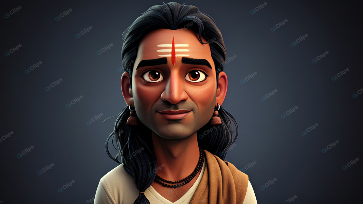 Animated Spiritual Character with Traditional Attire and Markings