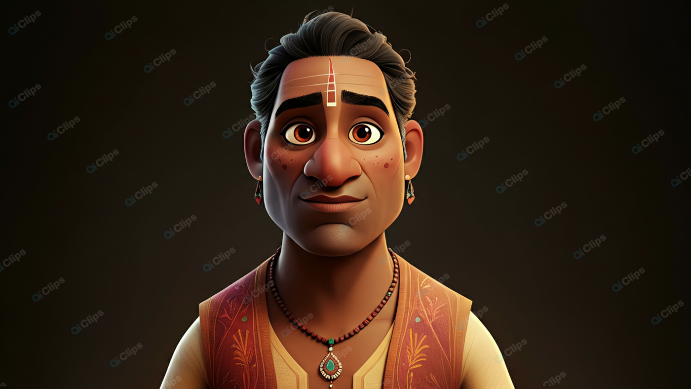 Animated Traditional Villager Portrait with Tribal Markings
