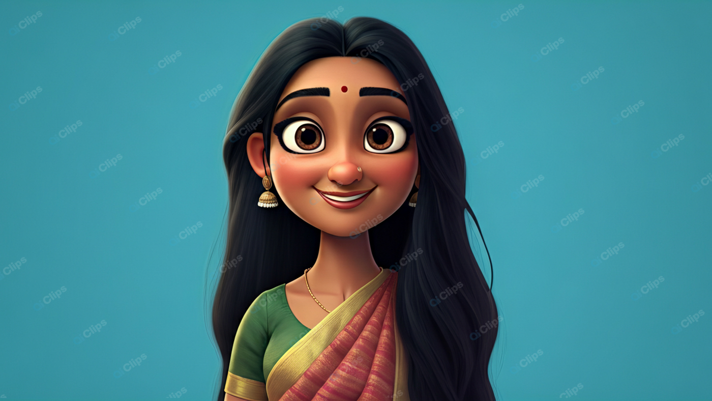 Animated Woman in Traditional Indian Attire with Jewelry