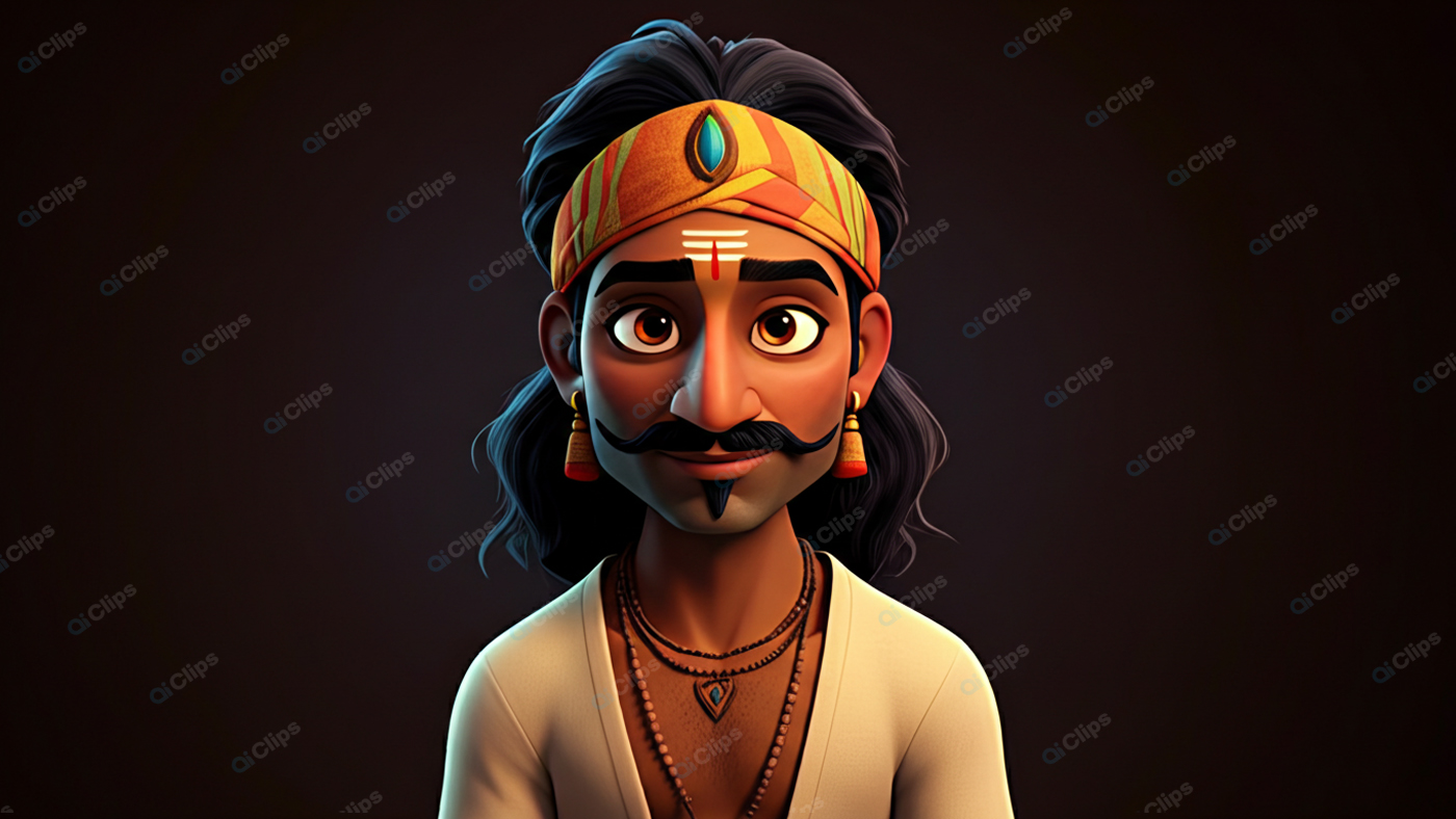 Traditional Indian Animated Character with Headband and Jewelry