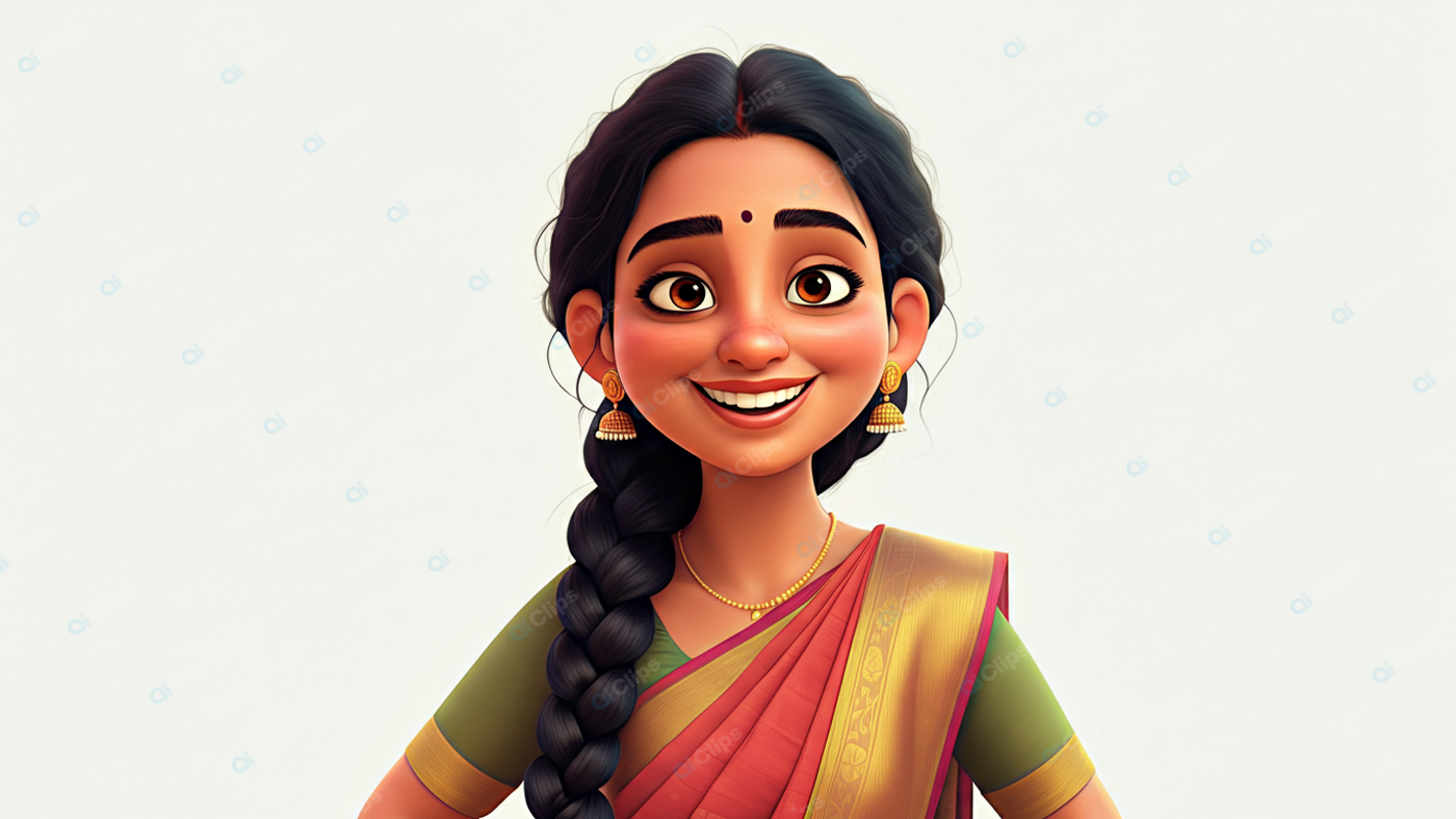 Animated Woman in Traditional Attire Smiling