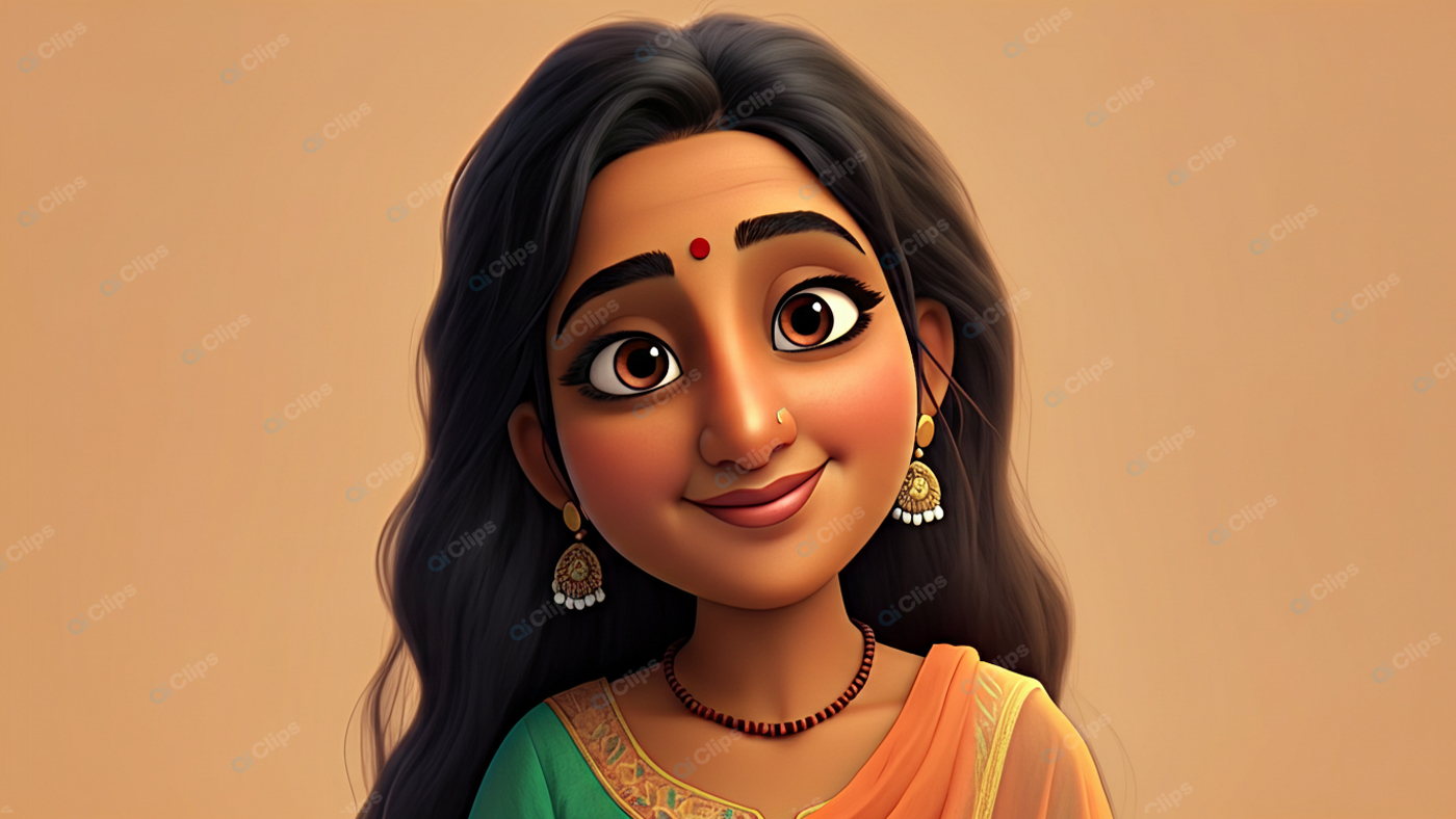 Animated Smiling Woman with Traditional Jewelry