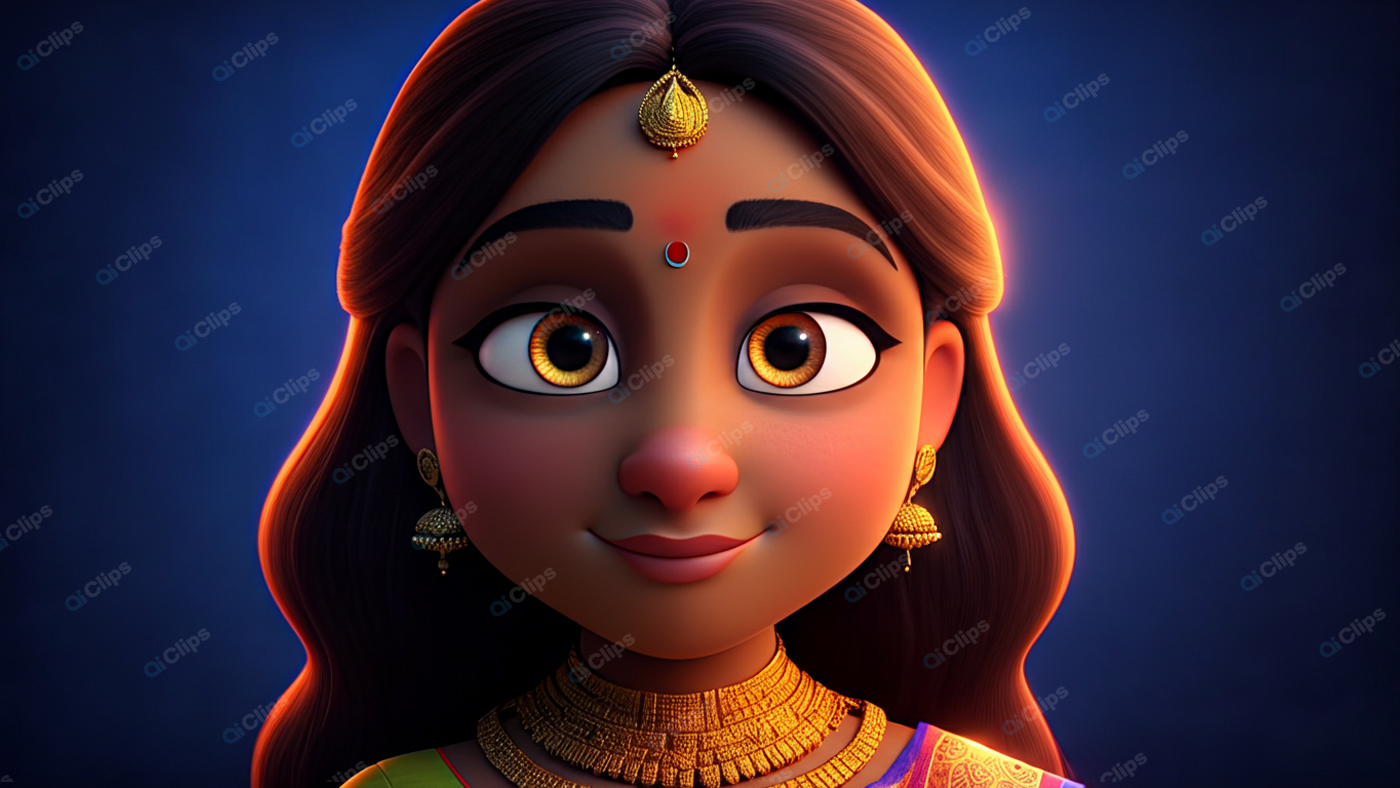 Animated Indian Girl with Traditional Jewelry and Attire