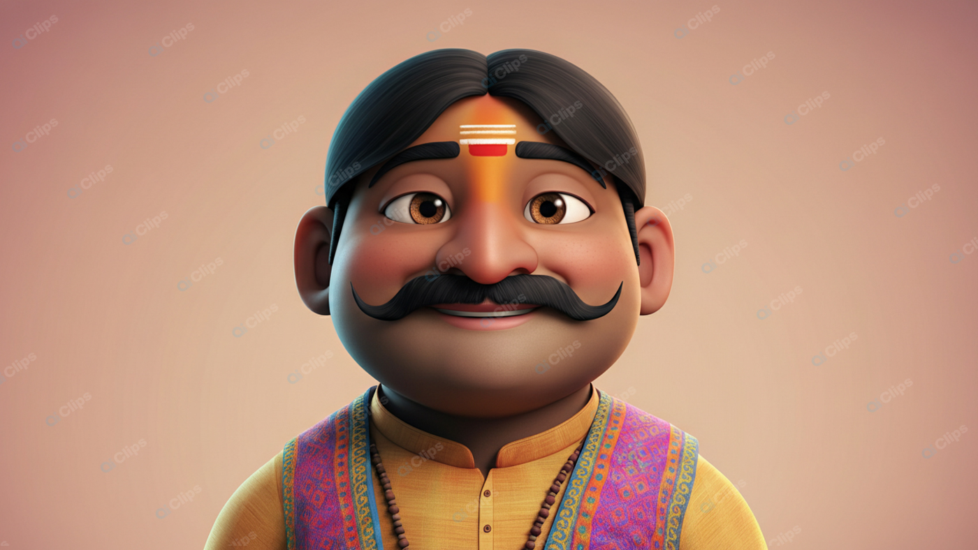 Traditional Indian Cartoon Character with Big Mustache