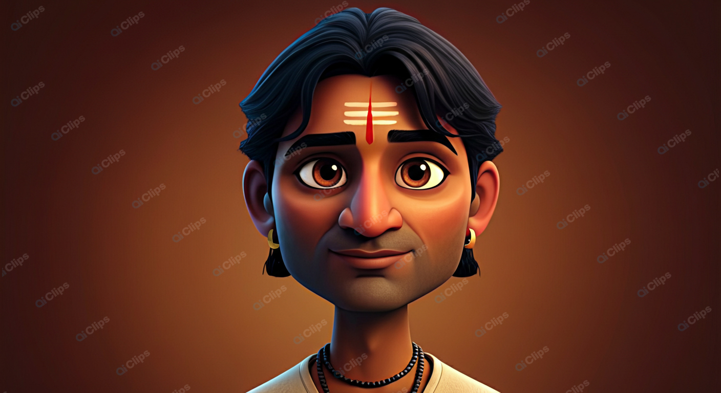 Animated Character with Traditional Tilak and Earrings