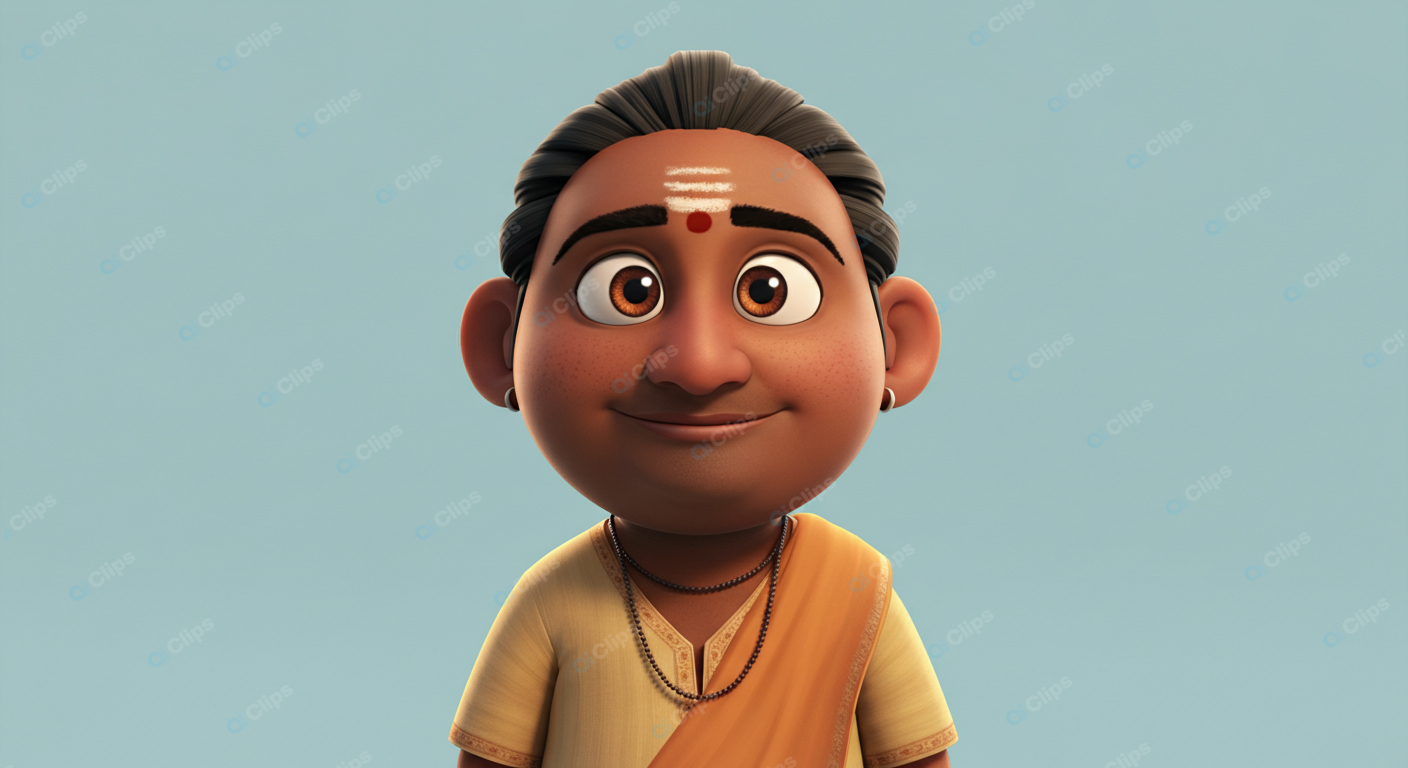 Traditional Cartoon Character with Smile and Tilak