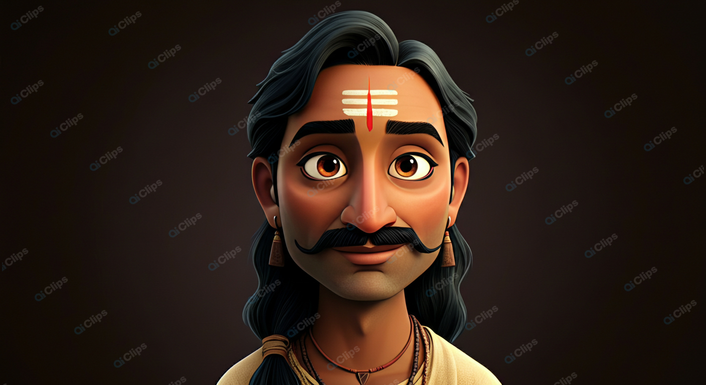 Traditional Indian Man with Tilak and Earrings - 3D Illustration
