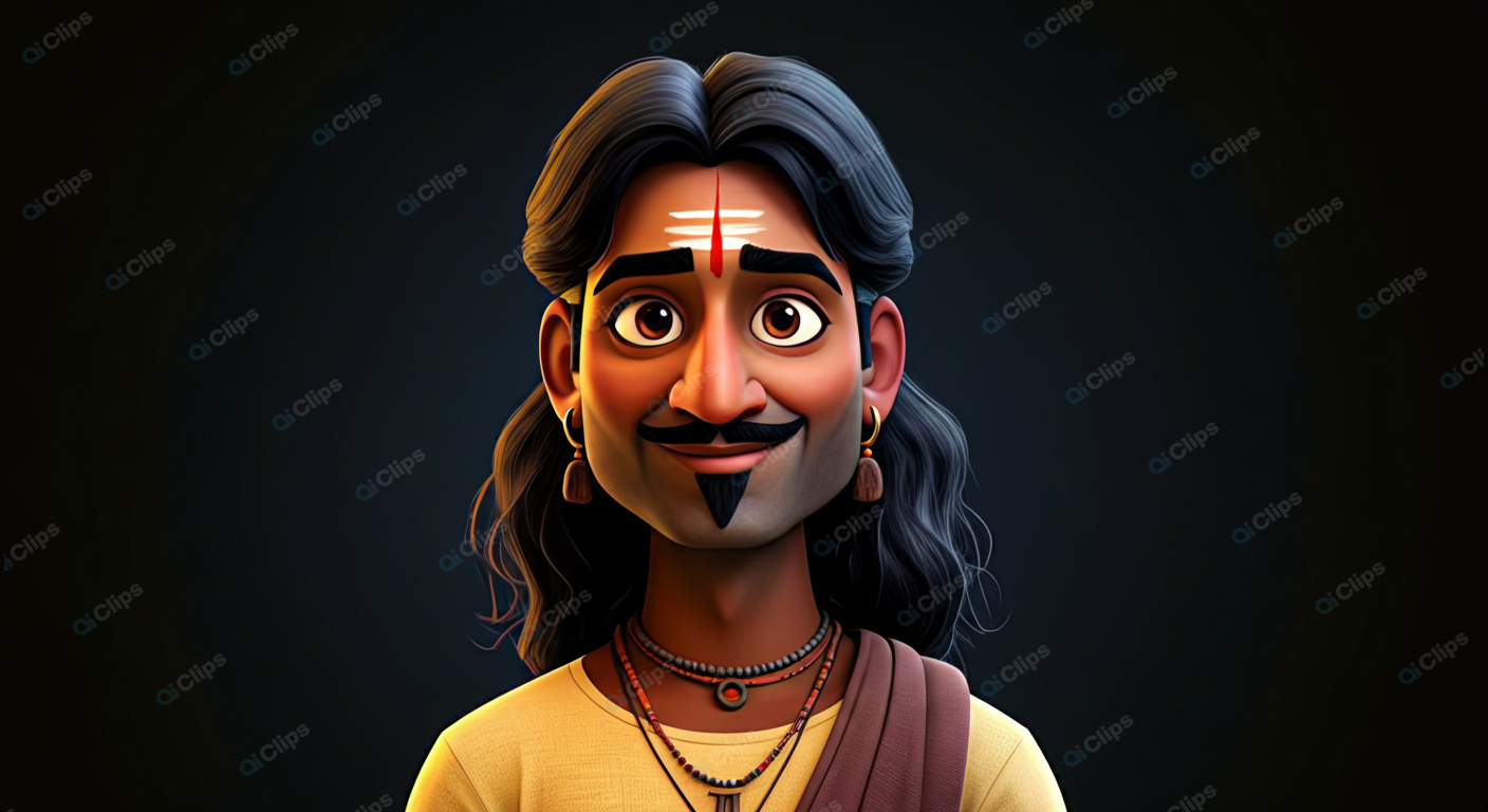 Traditional Animated Character with Piercings and Tilak