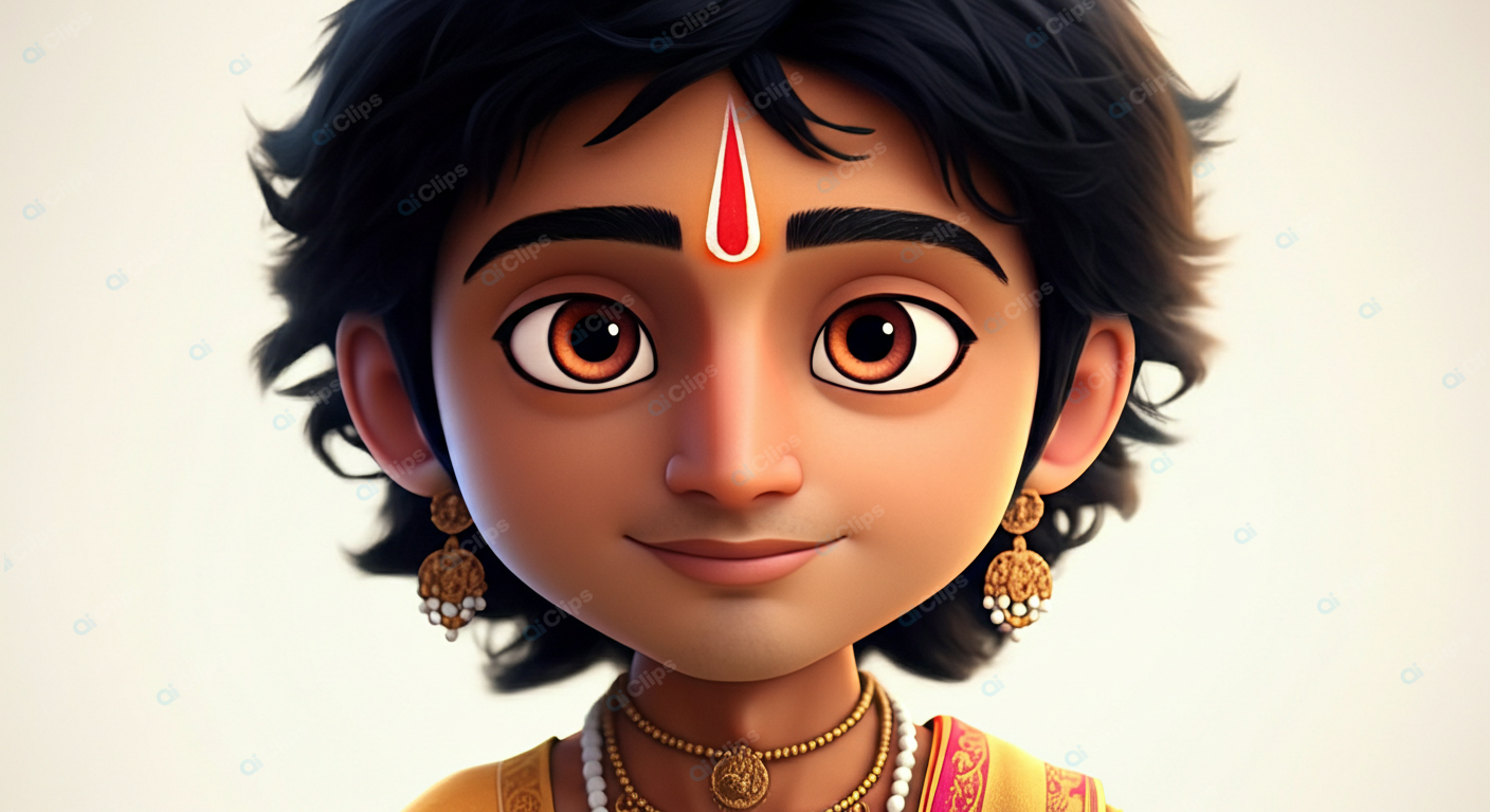 Animated Young Boy with Traditional Indian Jewelry and Tilak