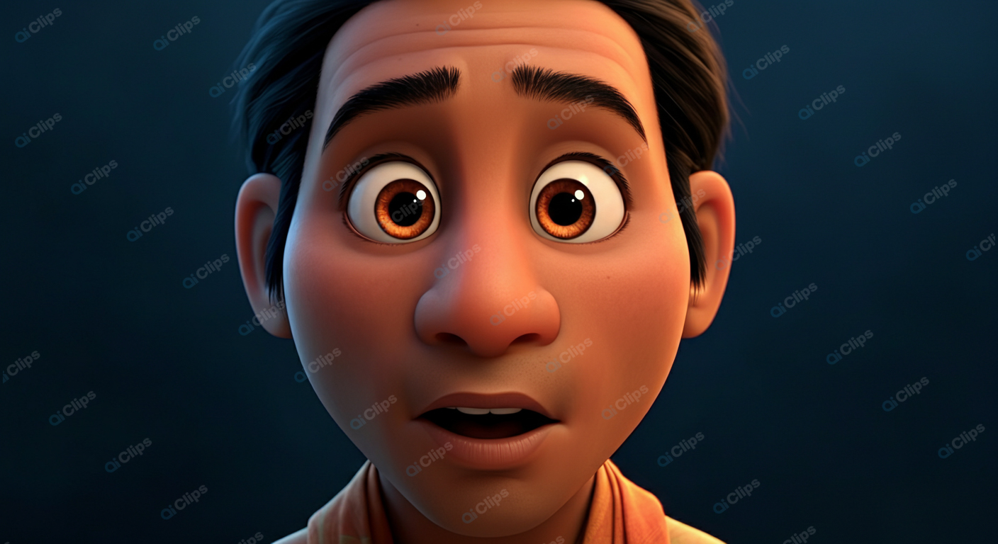 Animated Character with Surprised Expression on Dark Background