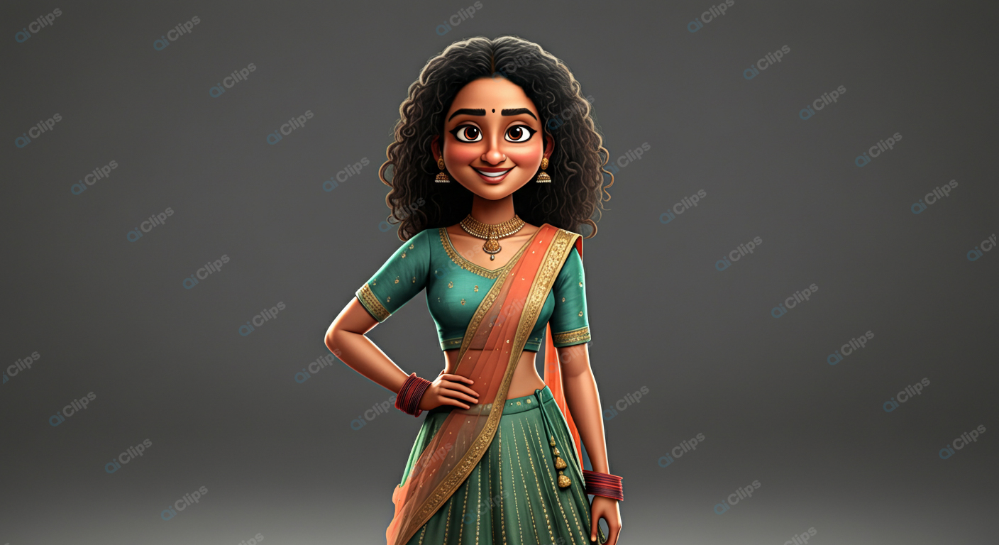 Traditional Indian Animation Character in Elegant Attire