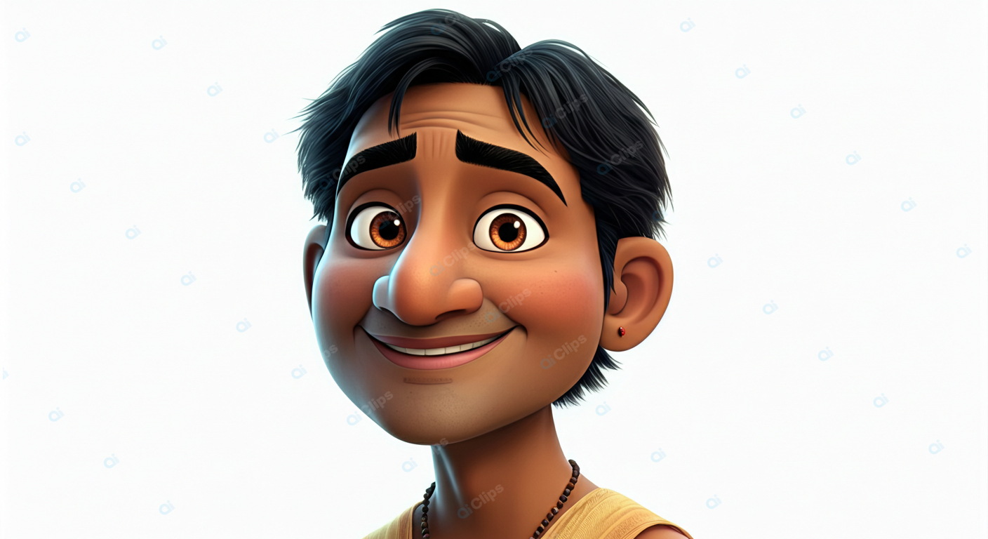 Smiling Animated Character Portrait on White Background