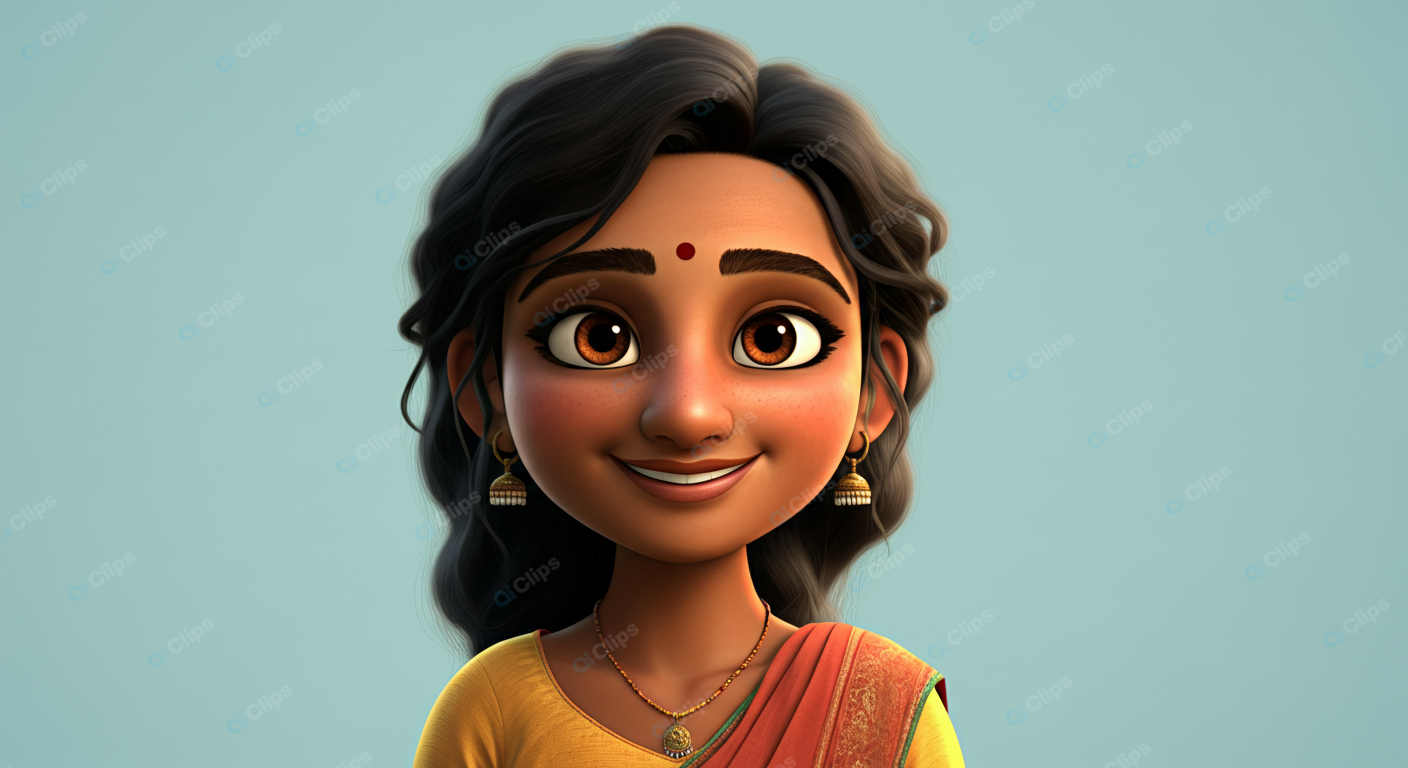 Animated Character with Traditional Jewelry and Attire