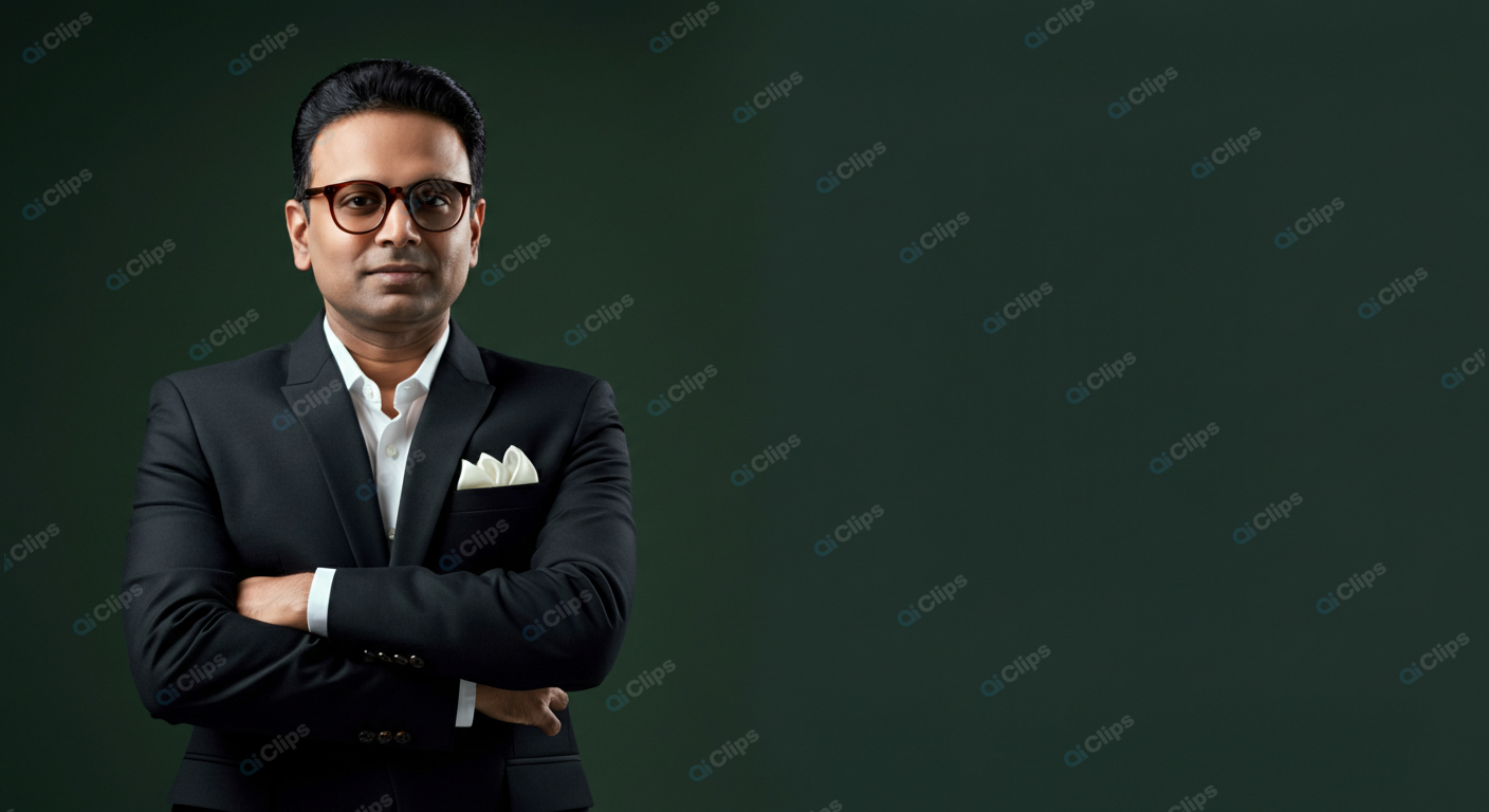 Professional Businessman in Dark Suit with Glasses
