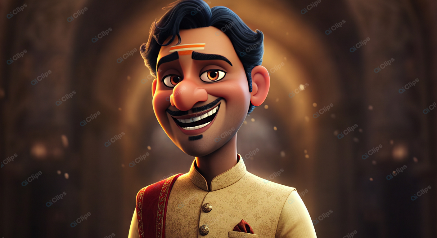 Smiling Animated Man in Traditional Outfit