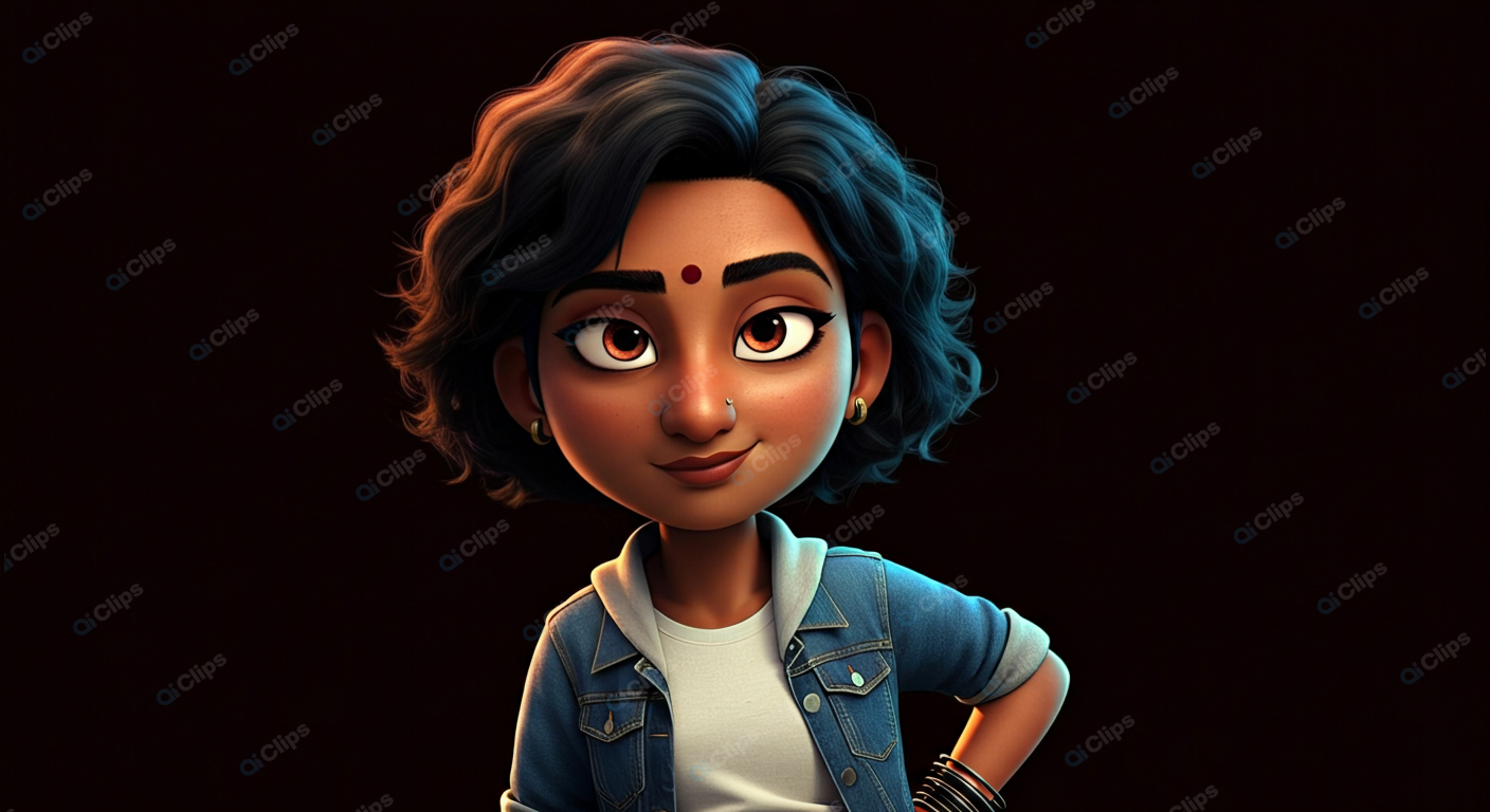 Animated Character with Denim Jacket and Short Hair