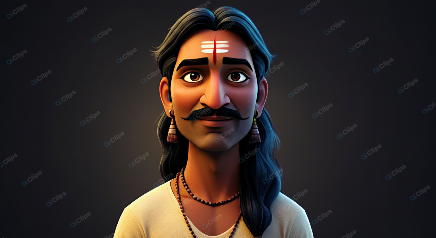 Traditional Indian Cartoon Character with Cultural Face Markings