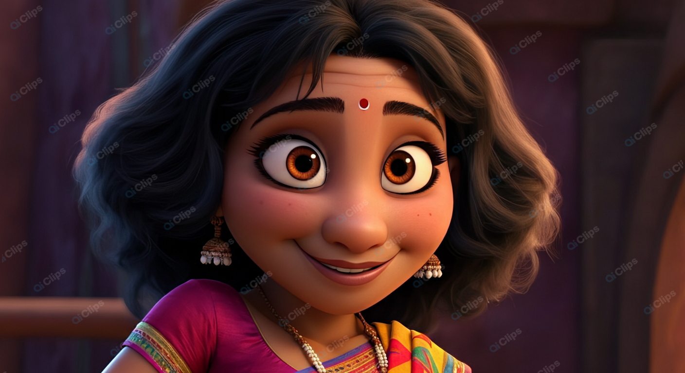 Animated Character Smiling in Traditional Indian Attire