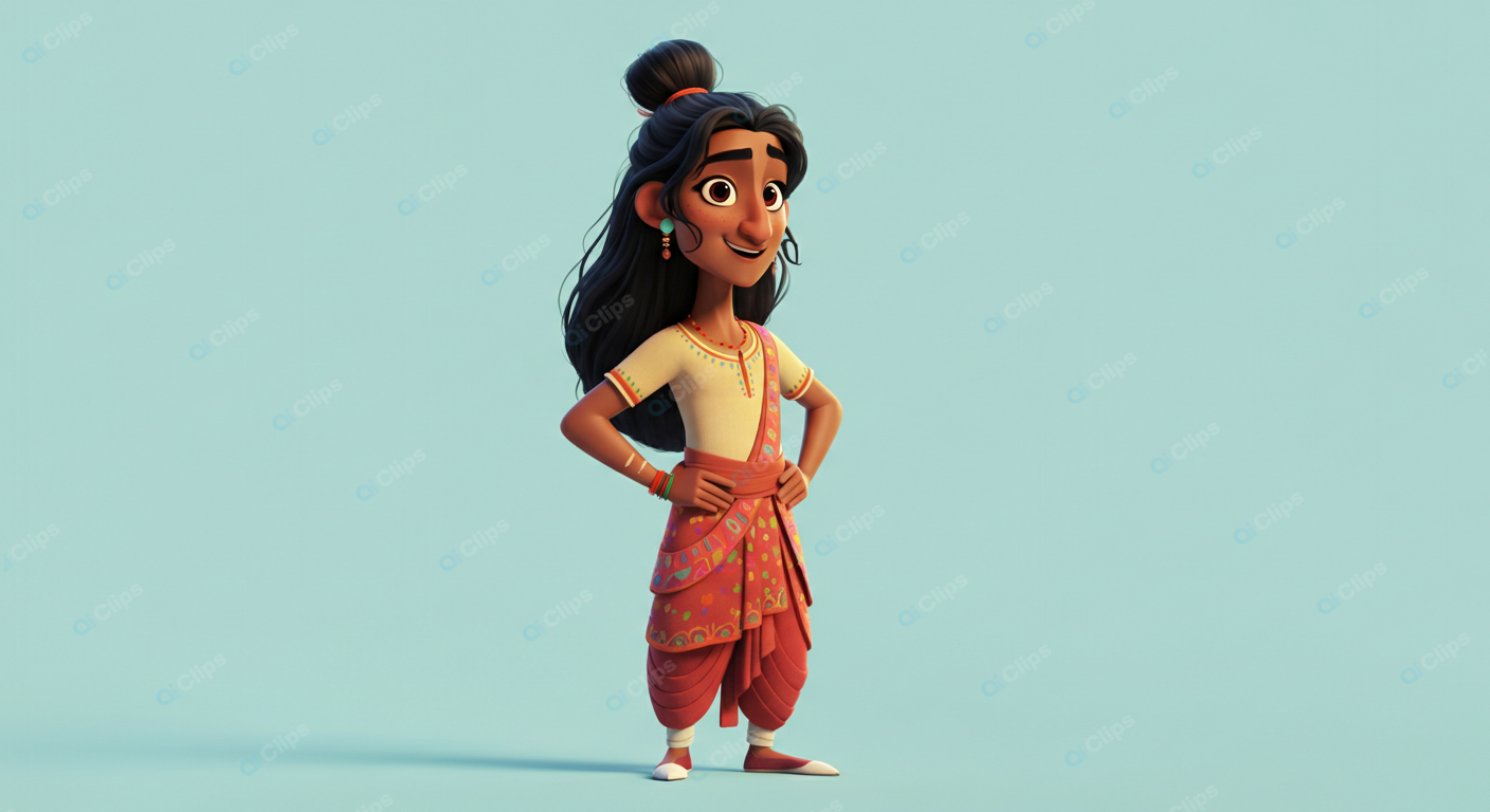 Animated Character in Traditional Attire with Confident Pose