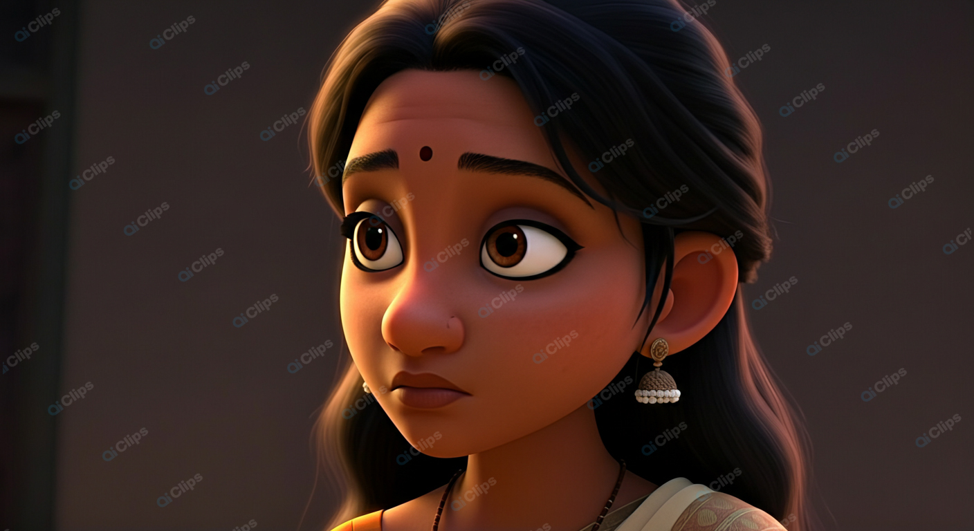 Animated Indian Woman with Earrings and Traditional Attire