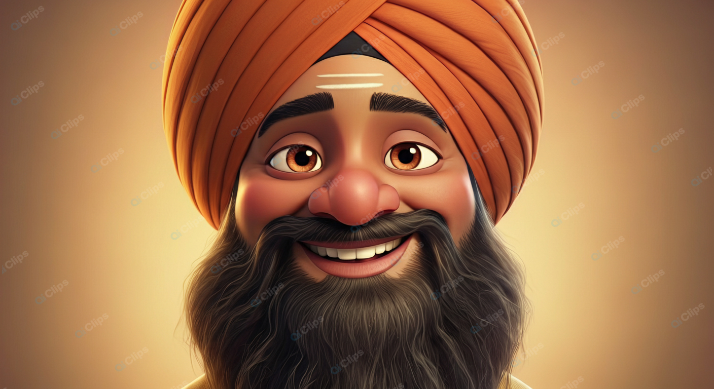Cheerful Animated Man in Orange Turban Smiling
