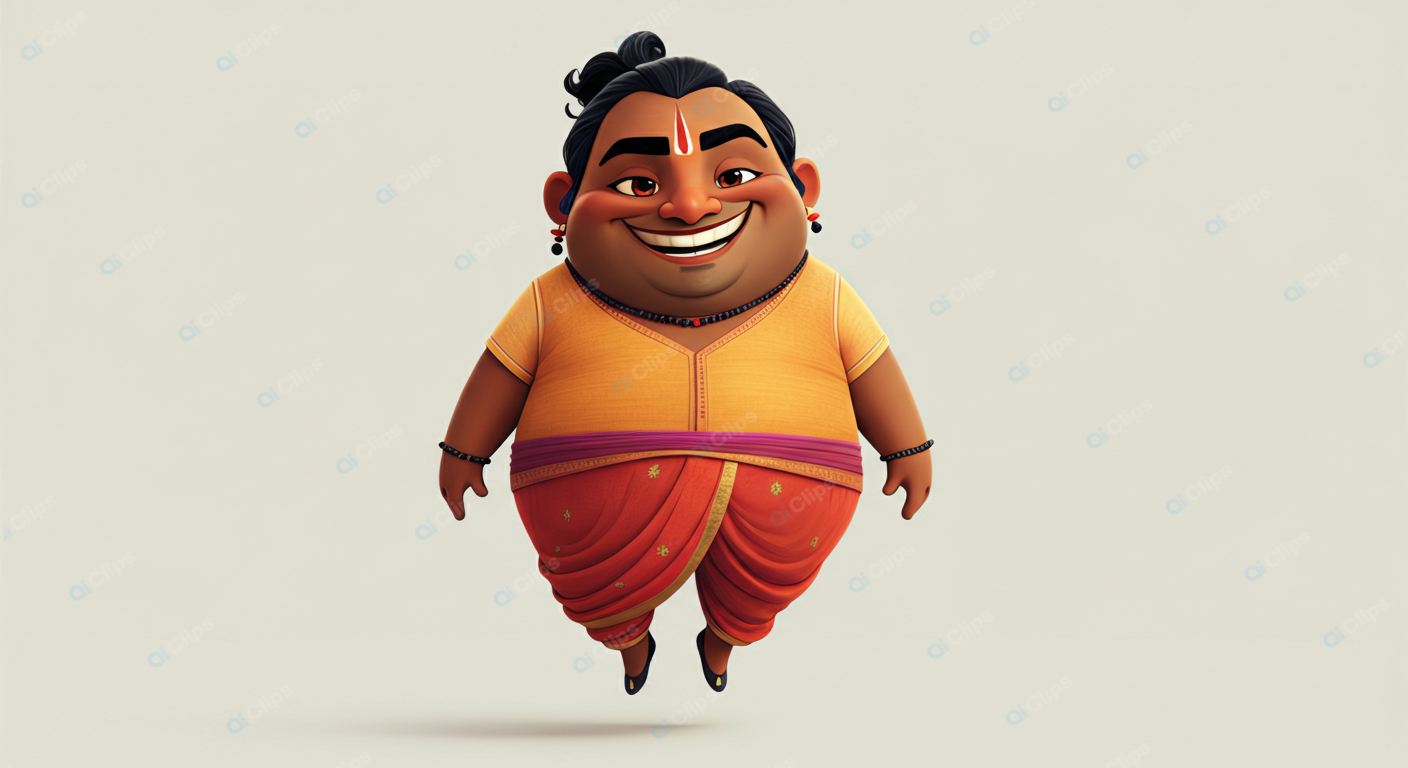 Smiling Animated Character in Traditional Indian Attire