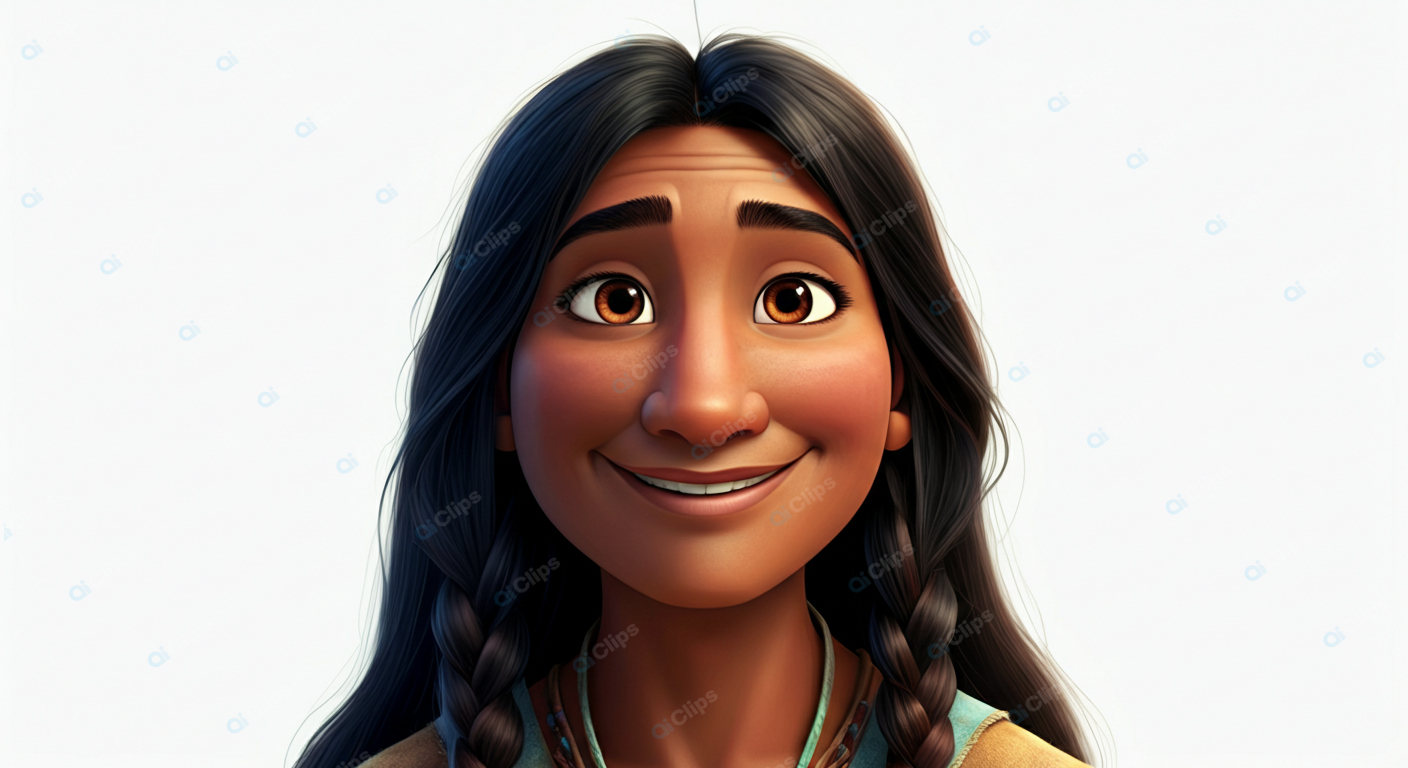 Smiling Animated Character with Braided Hair