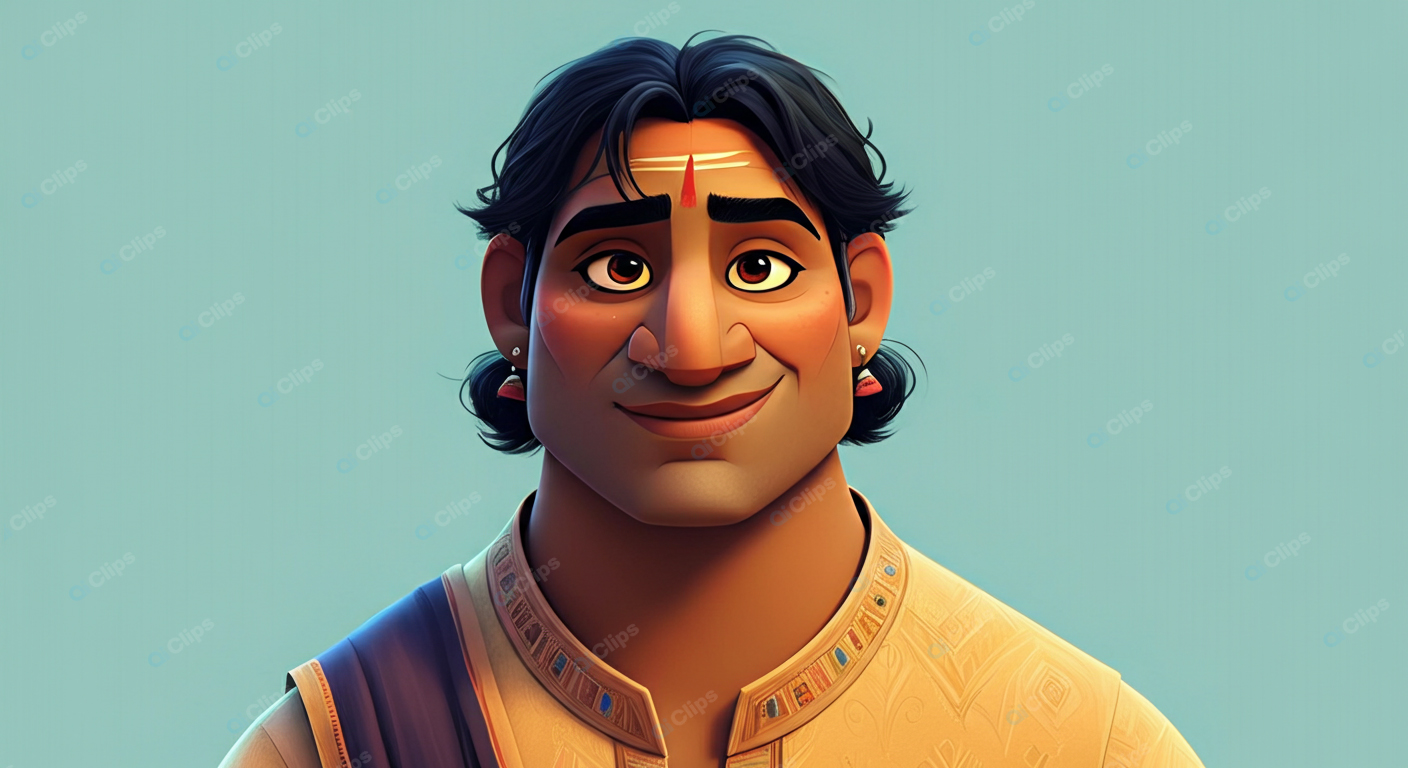 Portrait of Smiling Animated Character with Traditional Attire