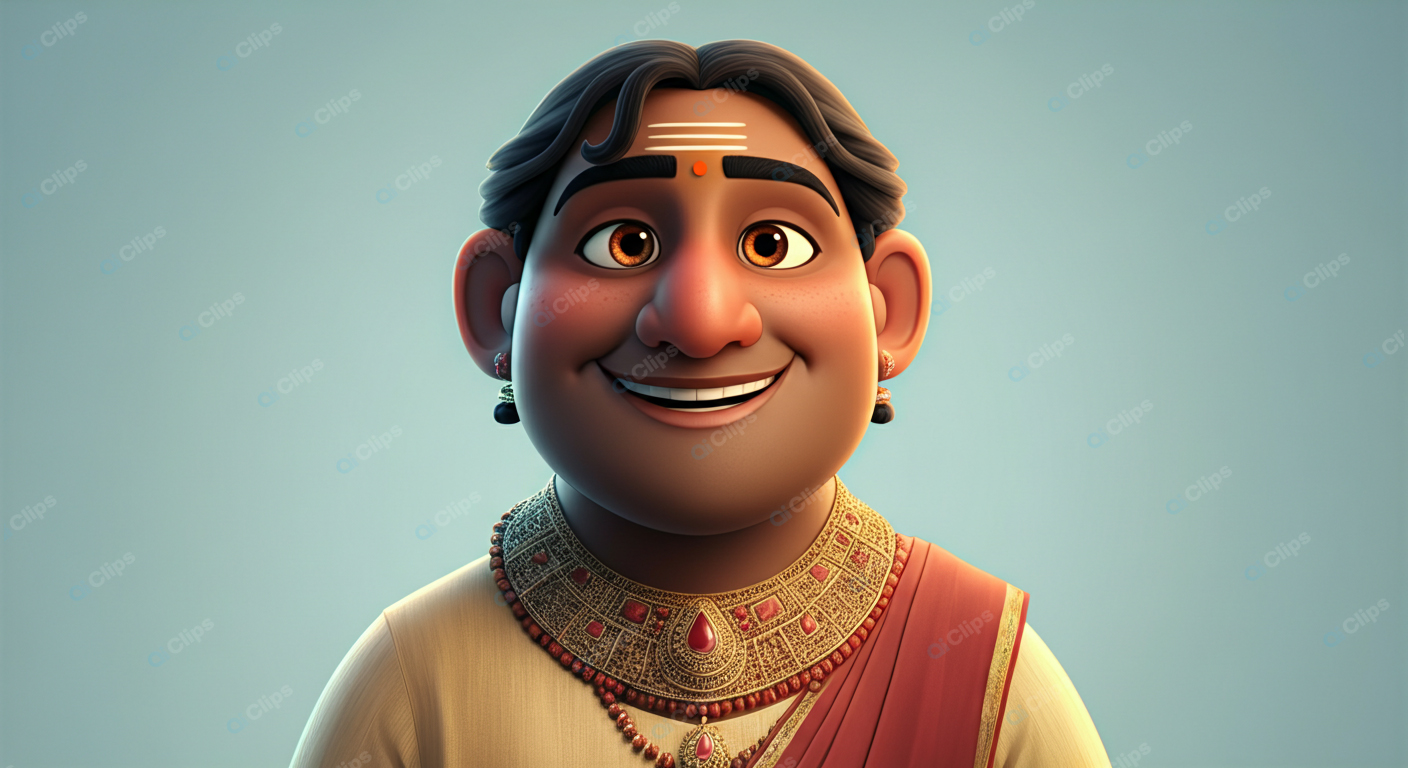 Traditional Indian Cartoon Character with Jewelry