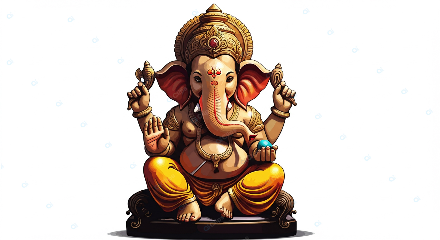 Lord Ganesha Illustration in Traditional Attire