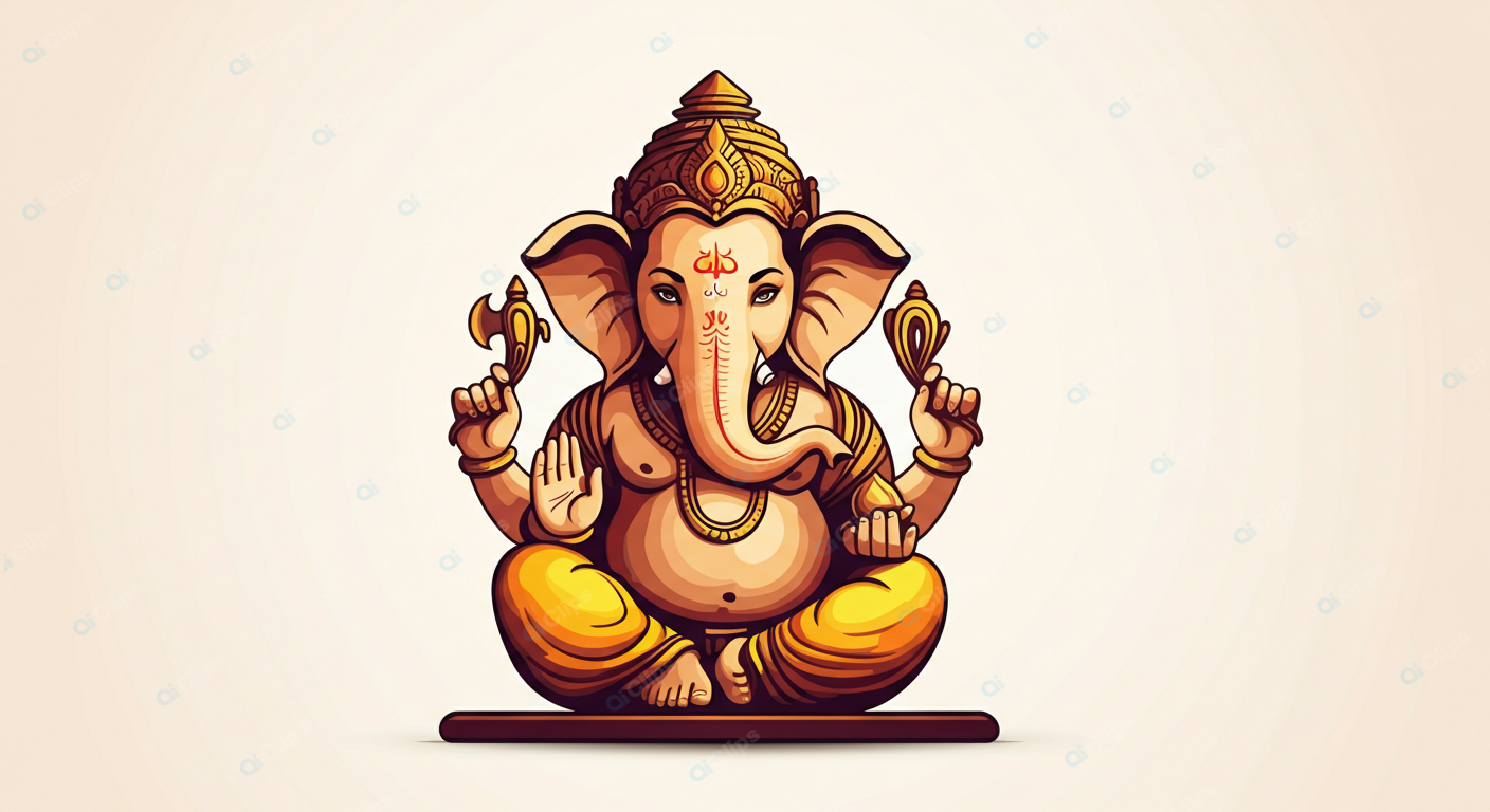 Cartoon Ganesh Sitting in Traditional Pose
