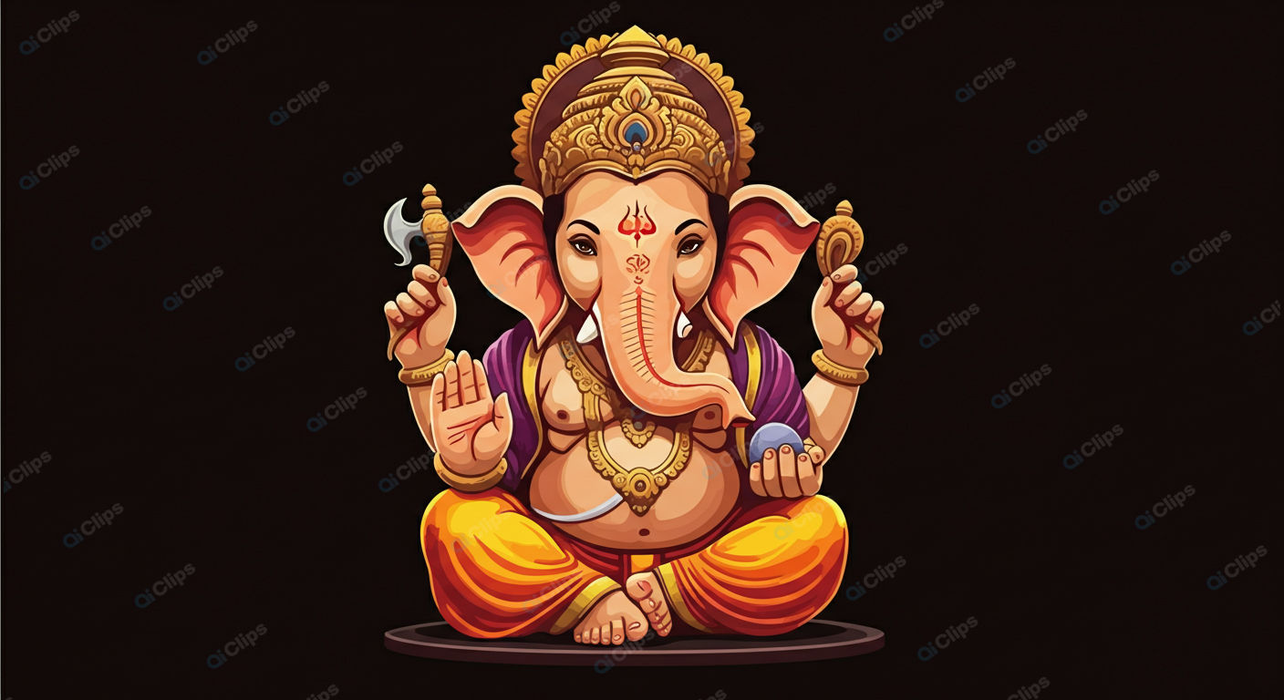 Lord Ganesha Illustration with Vibrant Colors