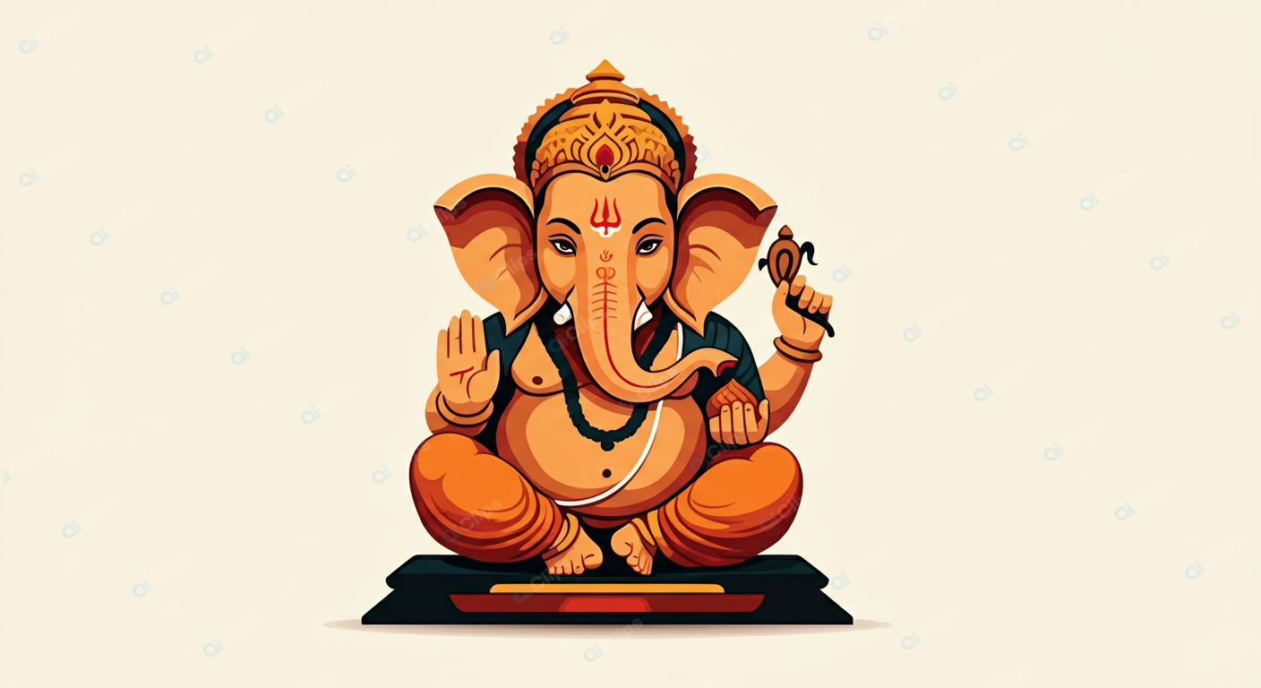 Abstract Lord Ganesha Illustration on Beige Background
