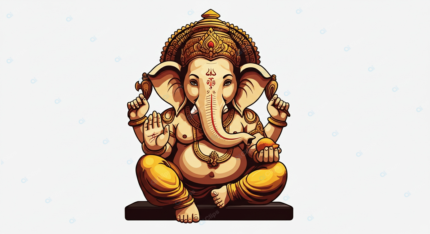 Ganesh Ji Illustration with Traditional Ornate Design