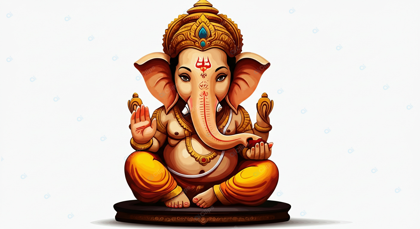 Divine Ganesha Illustration in Traditional Art Style