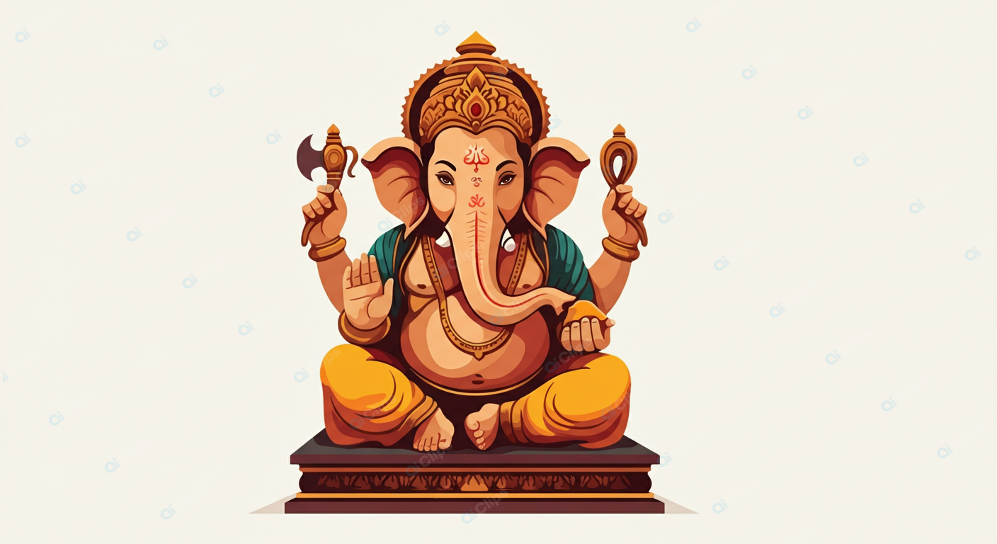 Illustration of Lord Ganesha on a Pedestal