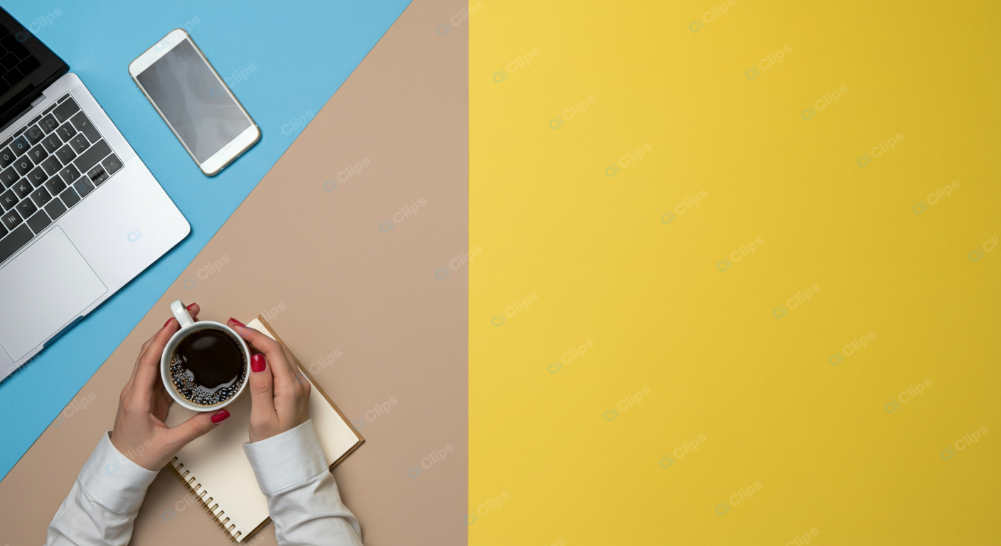 Laptop, Smartphone, and Coffee on Colorful Workspace