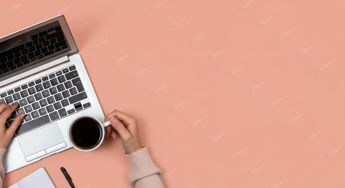 Laptop and Coffee Workspace with Notepad and Pen