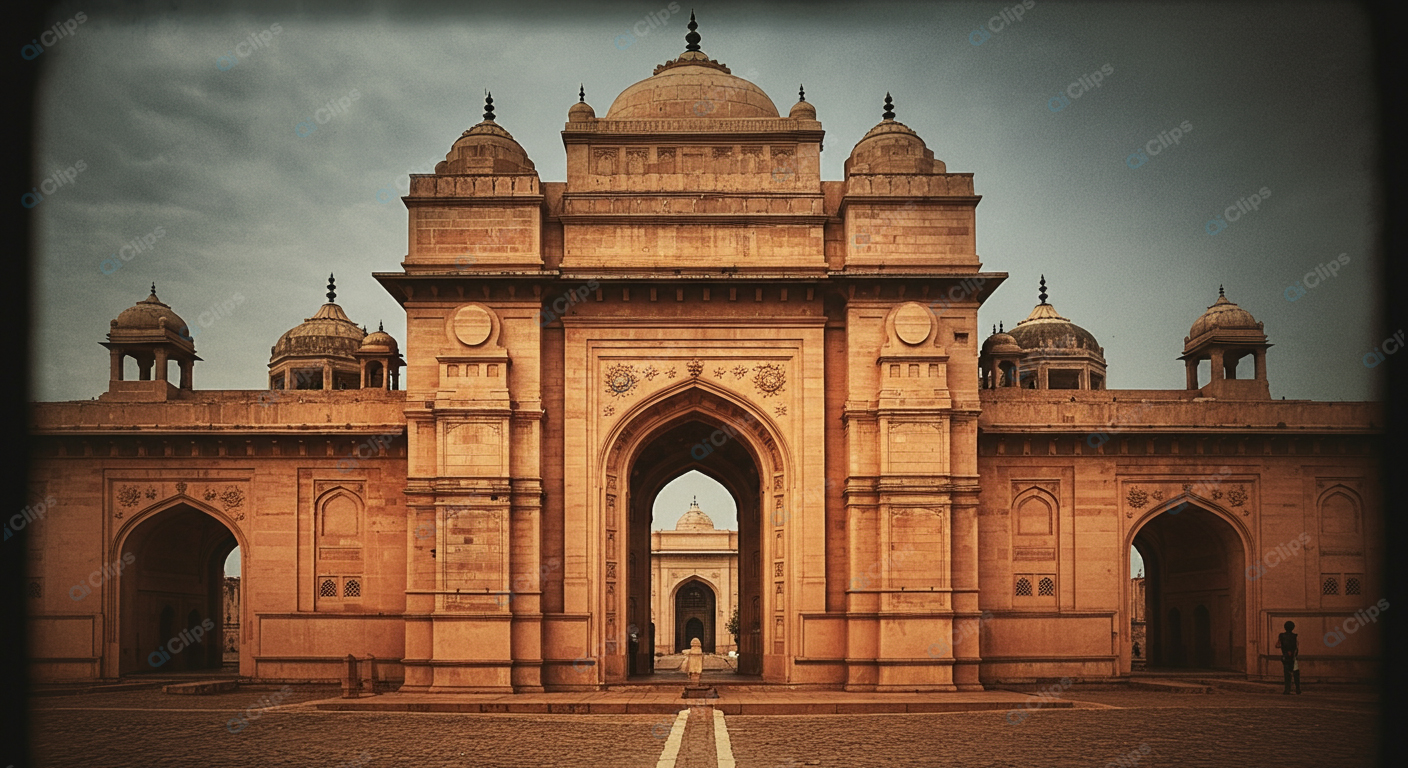 Ancient Indian Fort Entrance with Domes and Arches