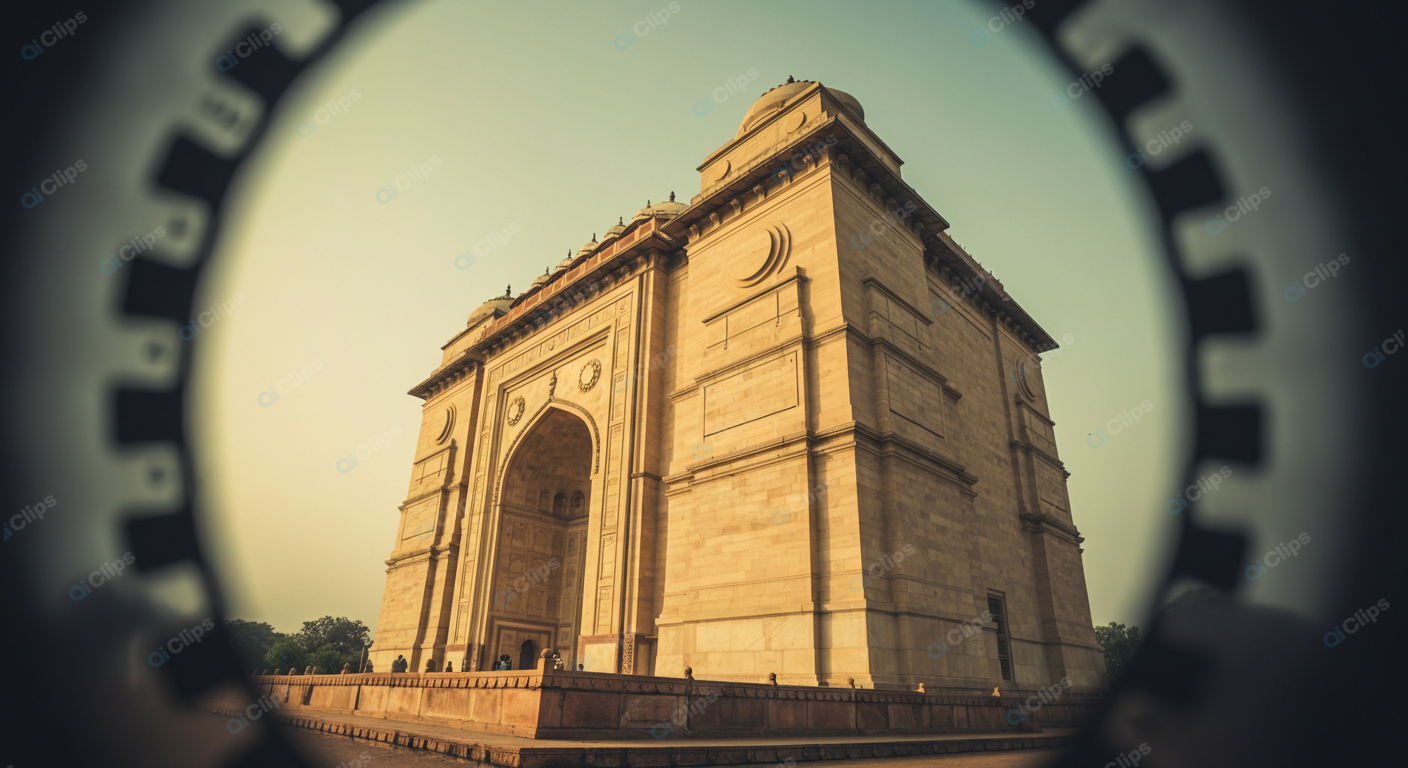 India Gate Framed by Artistic Lens in Warm Light