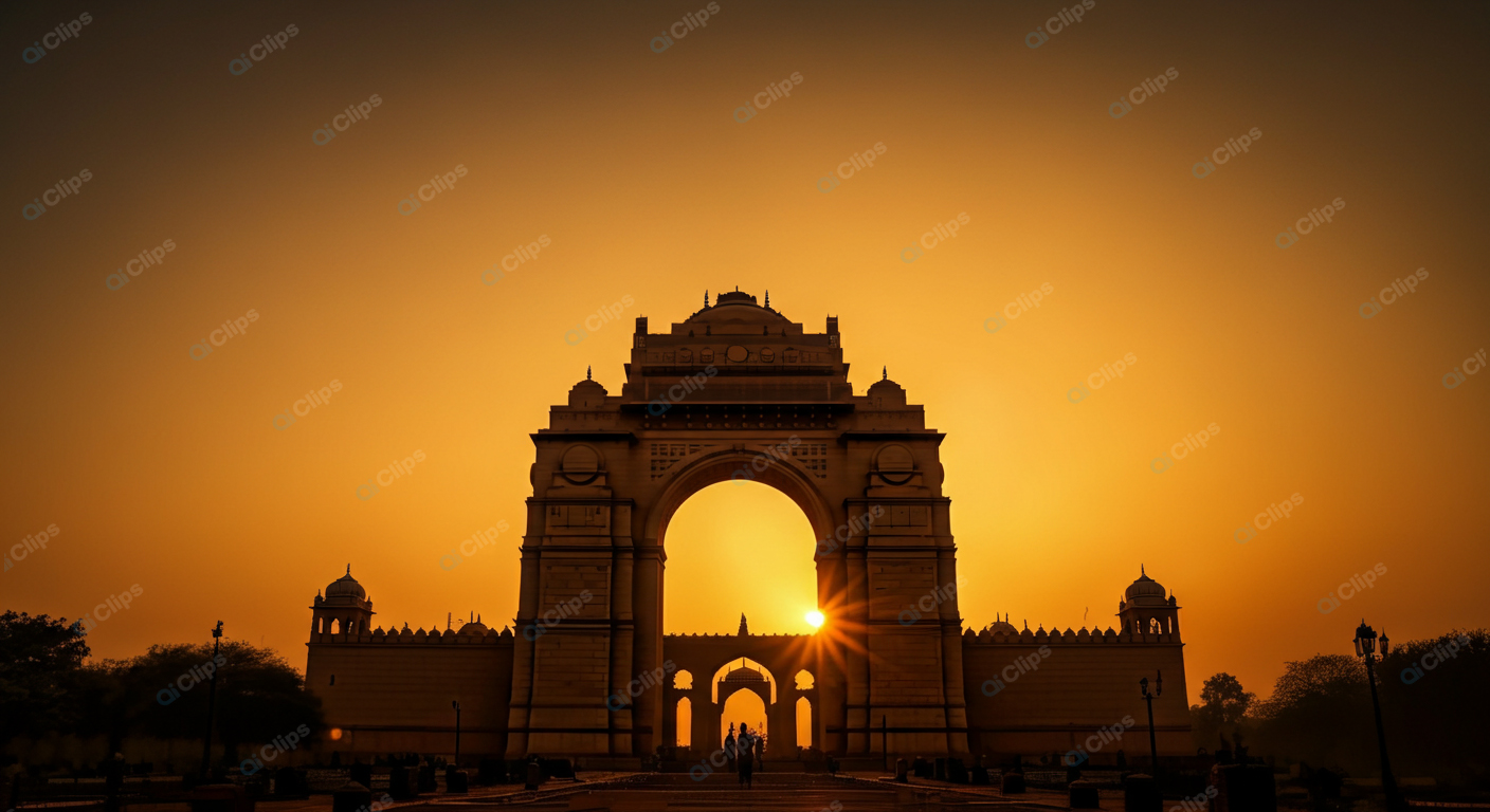 India Gate at Sunrise Silhouette