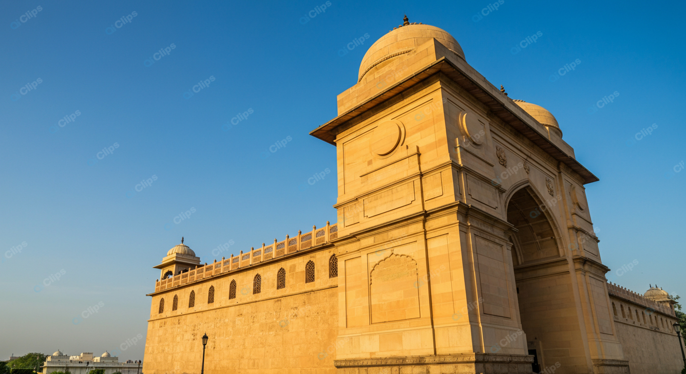 Historic Indian Monument Under Clear Blue Sky