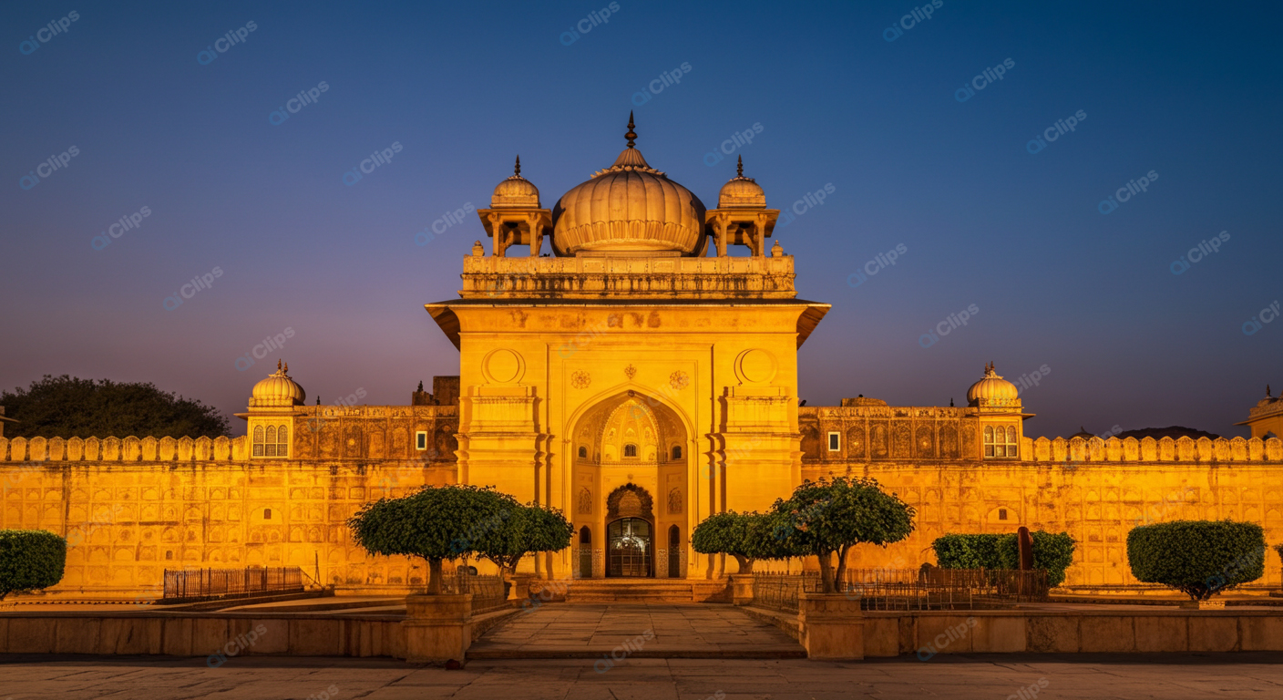 Sunset View of Ornate Indian Palace Facade